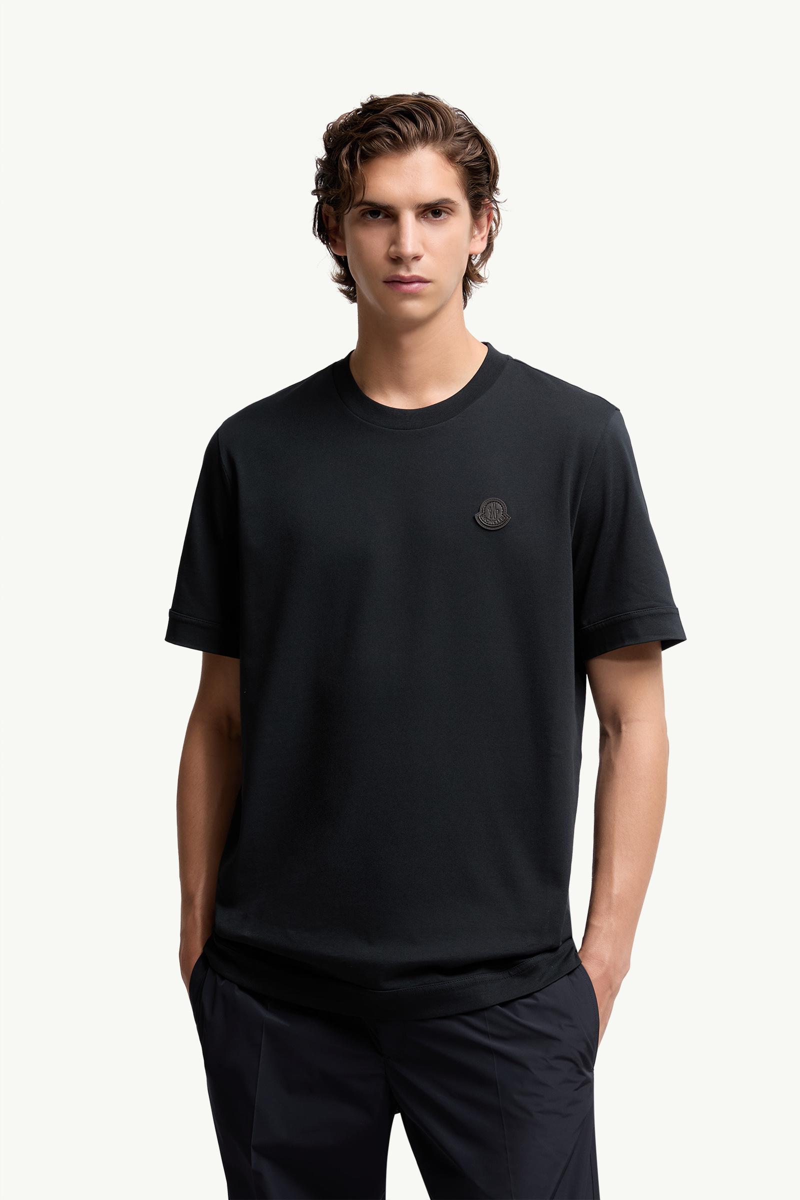 Navy Blue Logo Patch Cotton T-Shirt - Polos & T-shirts for