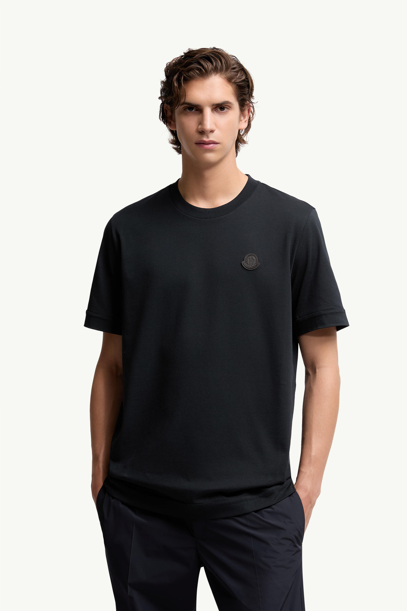 Logo Patch Cotton T-Shirt Men Navy Blue Moncler 3