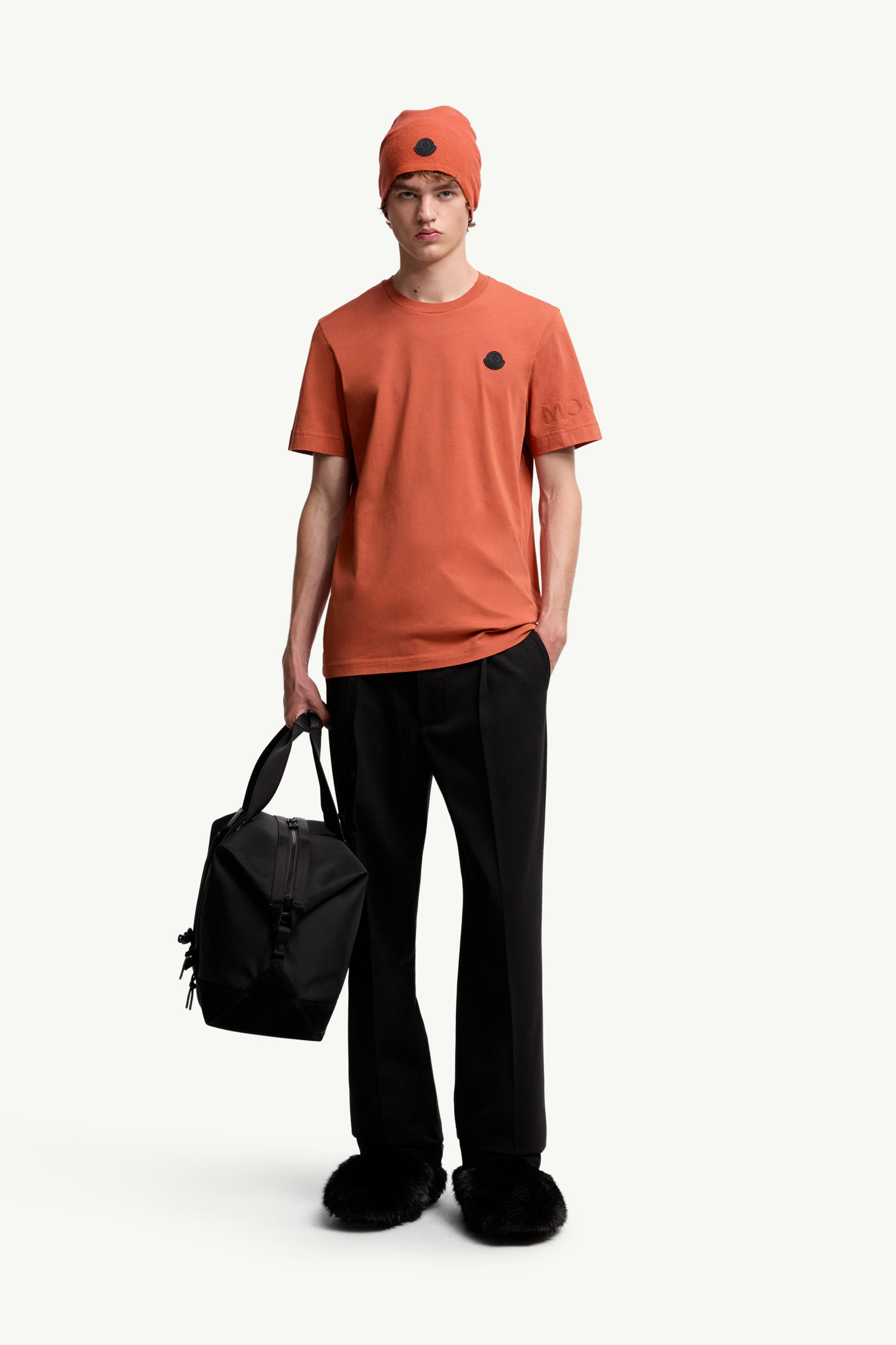 Logo Cotton T-Shirt Men Dark Orange Moncler 0