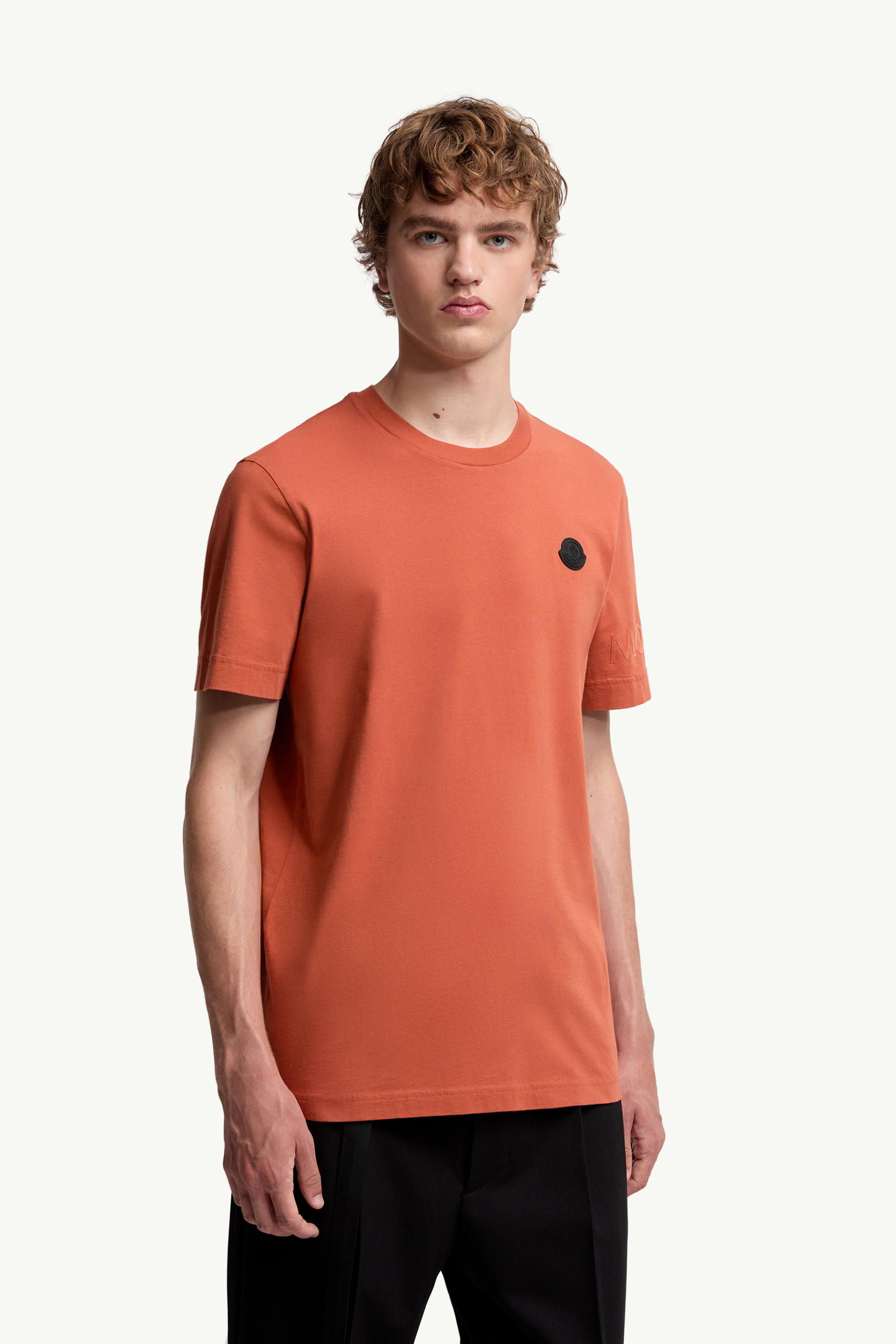 Logo Cotton T-Shirt Men Dark Orange Moncler 3