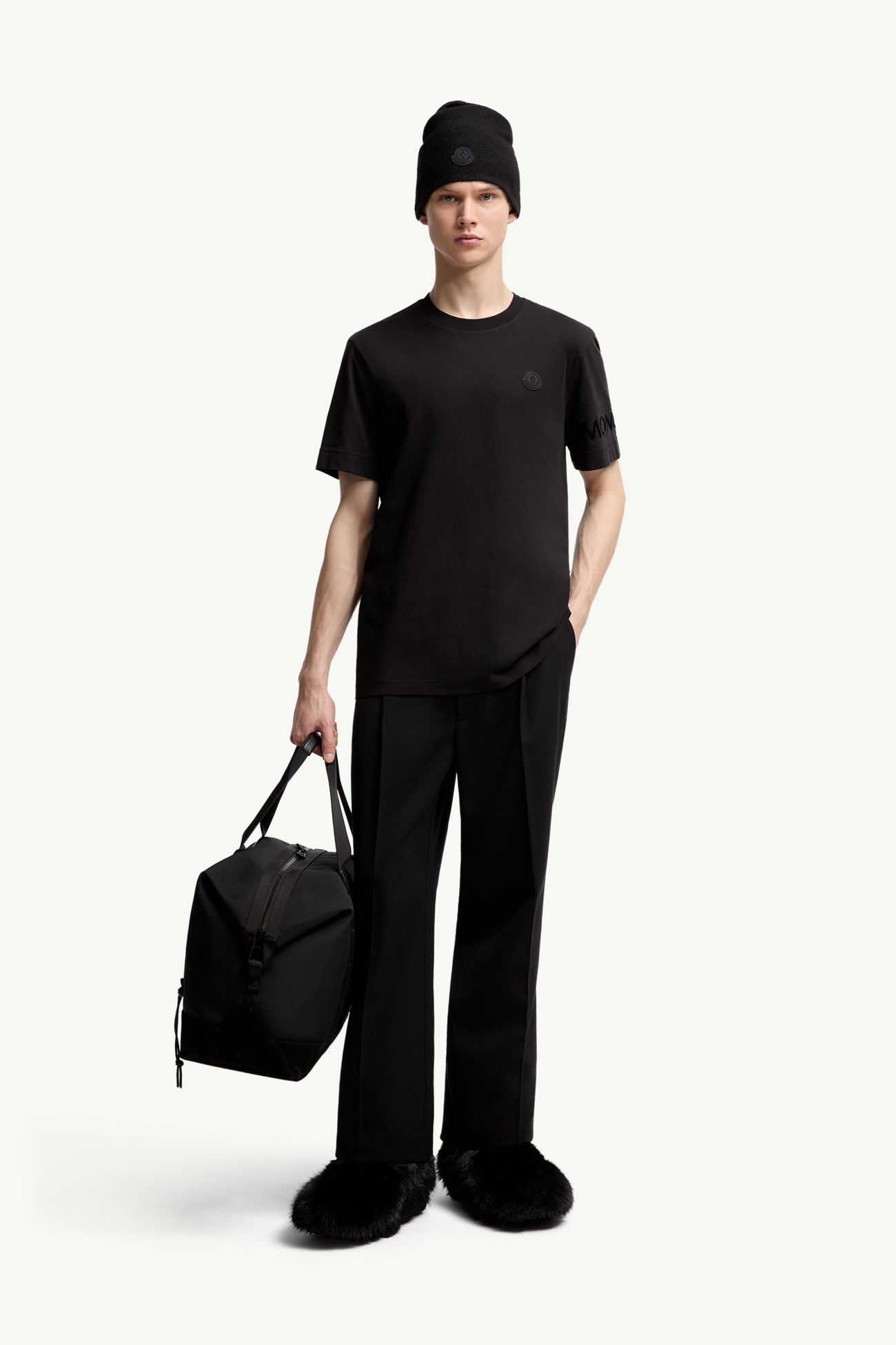 T-shirt logata in cotone Uomo Nero Moncler 0