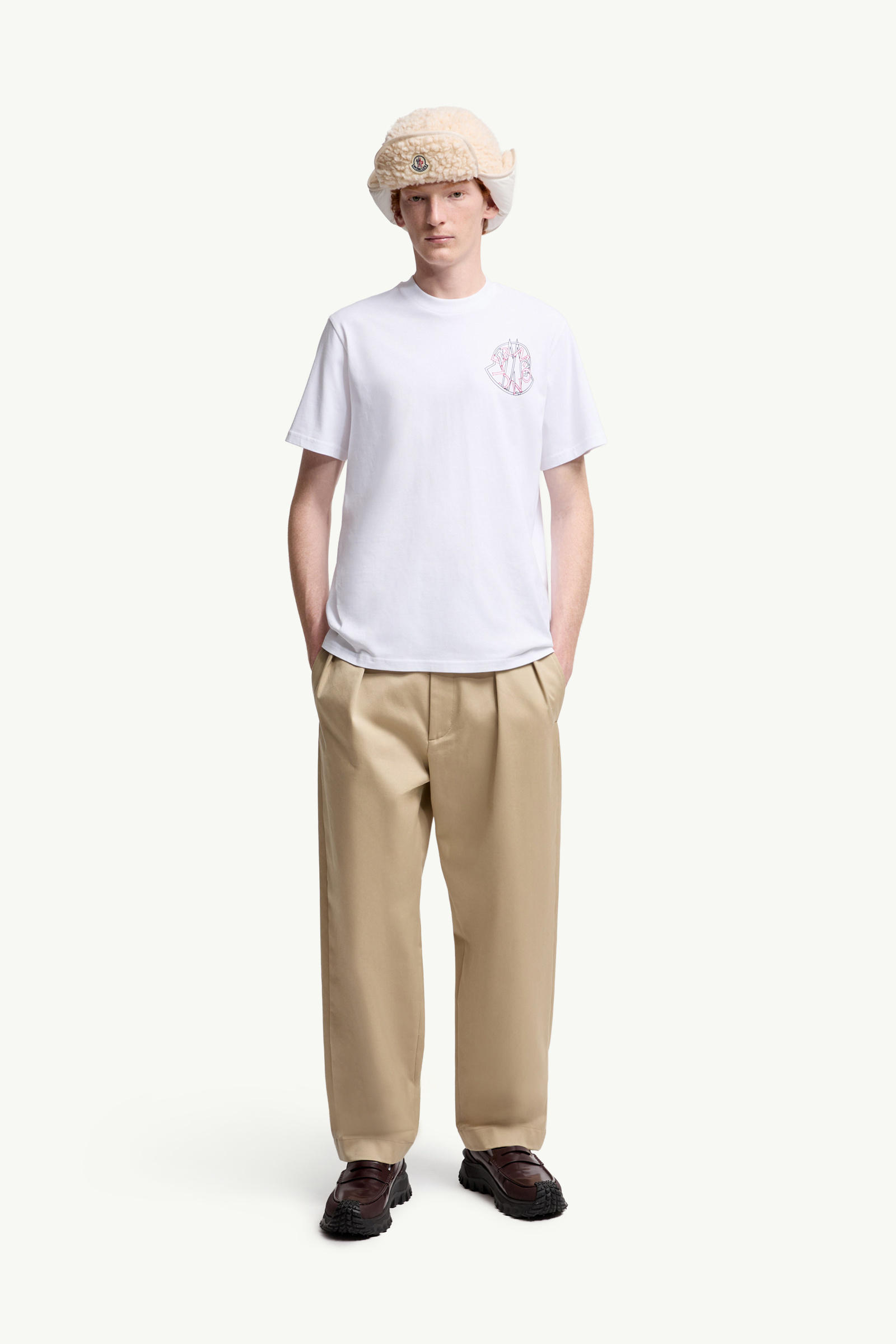 T-shirt en coton à logo superposé Hommes Blanc Moncler 0