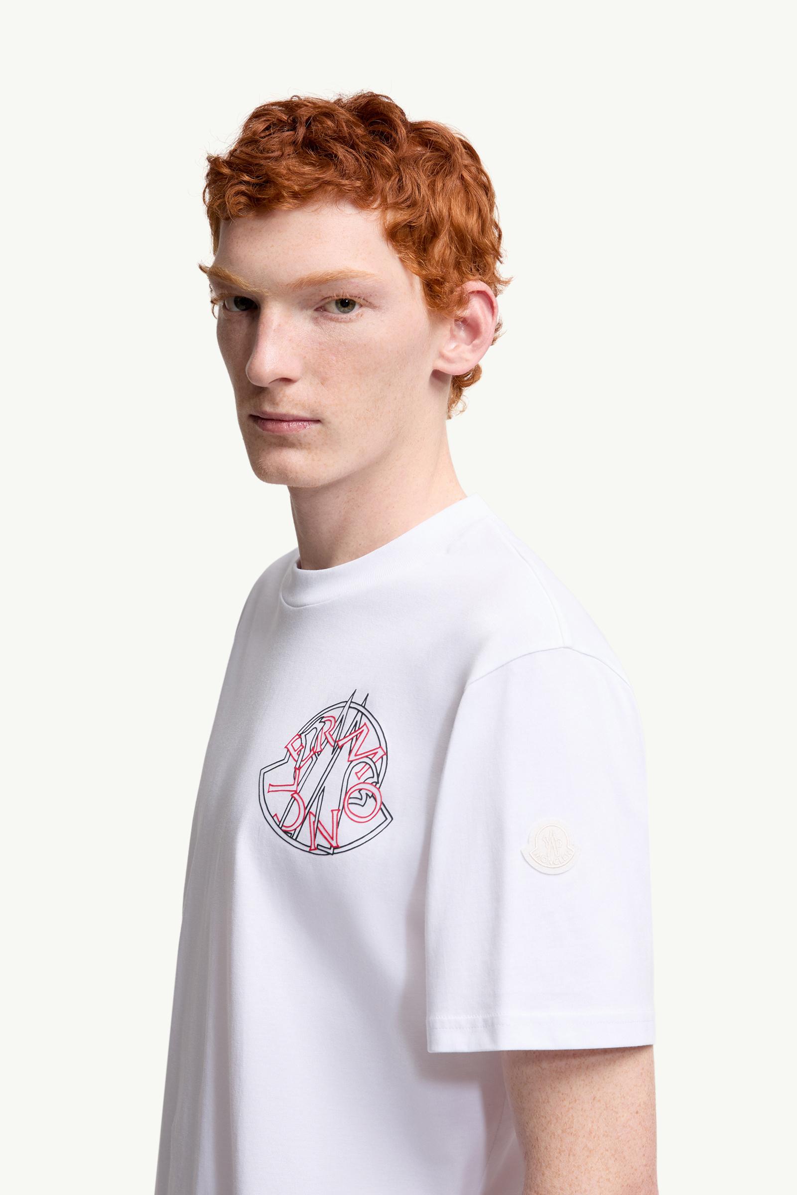 T-shirt en coton à logo superposé Hommes Blanc Moncler 1