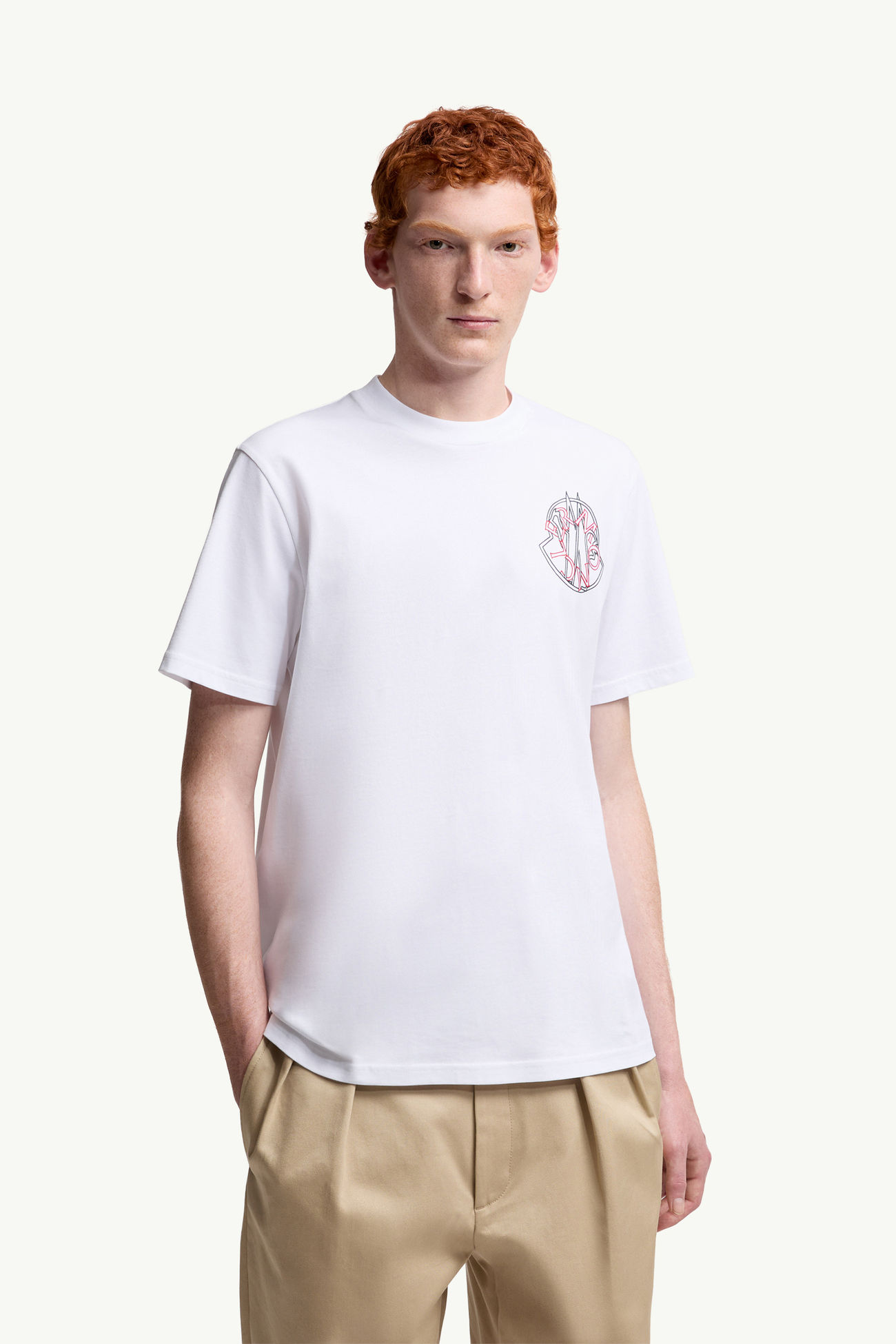 T-shirt en coton à logo superposé Hommes Blanc Moncler 3