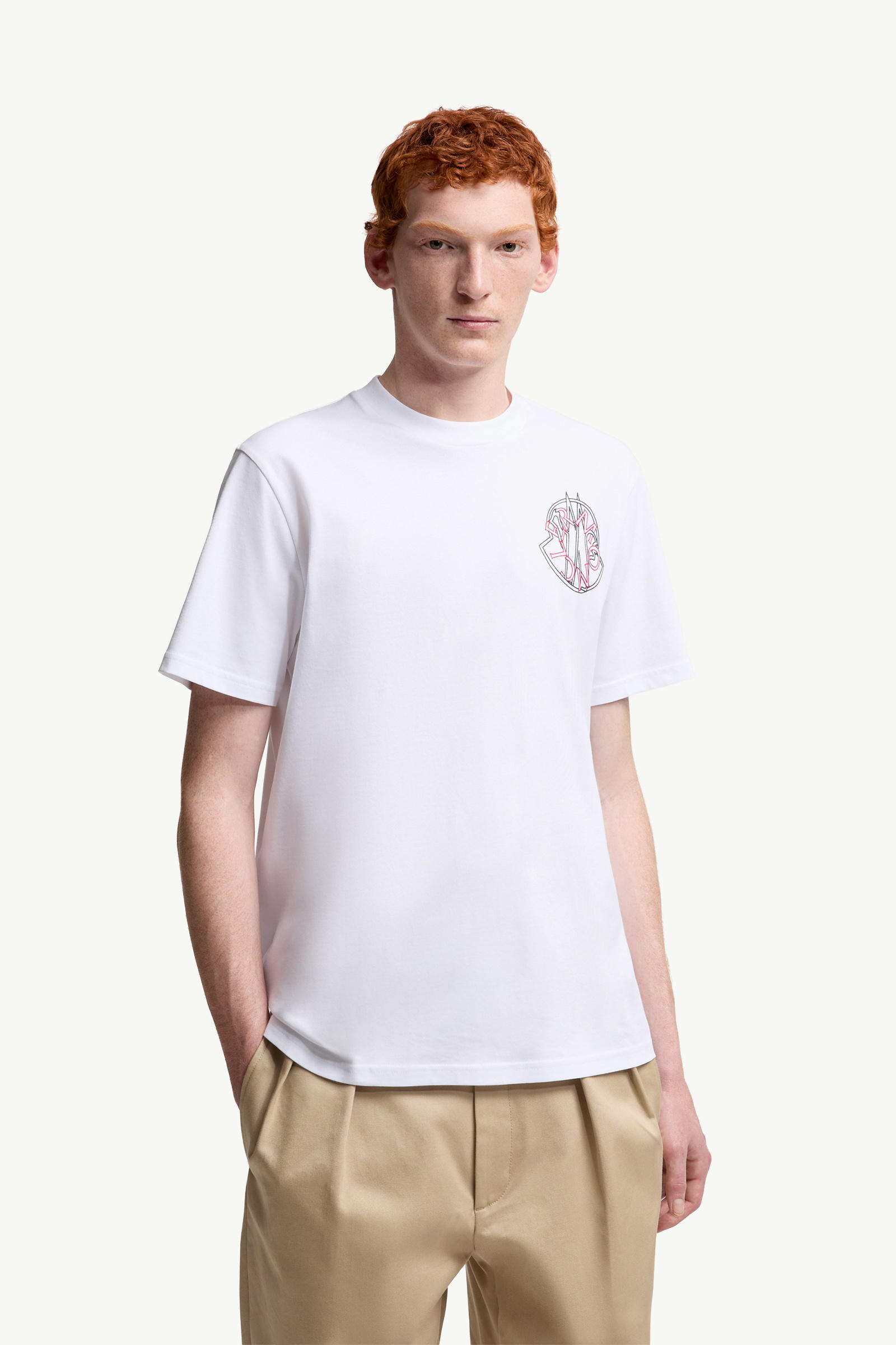 T-shirt en coton à logo superposé Hommes Blanc Moncler 3