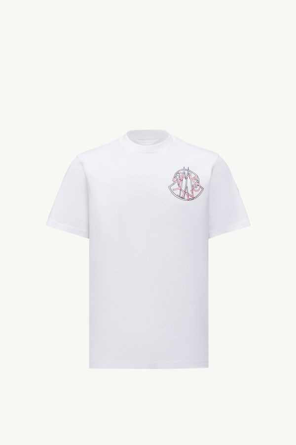 Overlapped Logo Cotton T-Shirt Men White Moncler 2