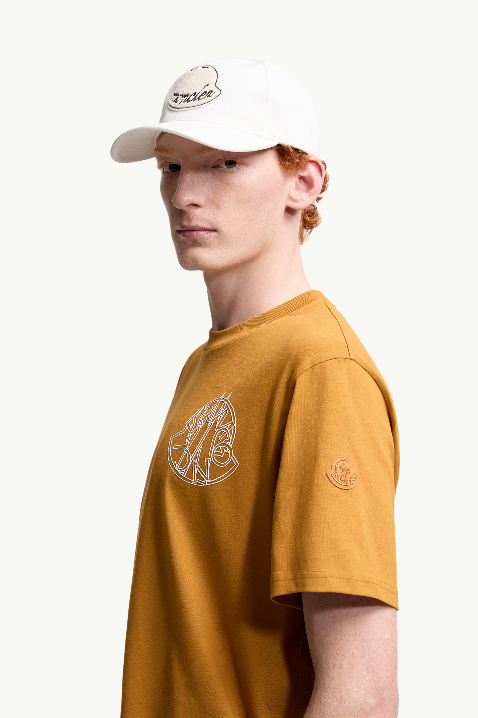Overlapped Logo Cotton T-Shirt Men Ochre Yellow Moncler 1