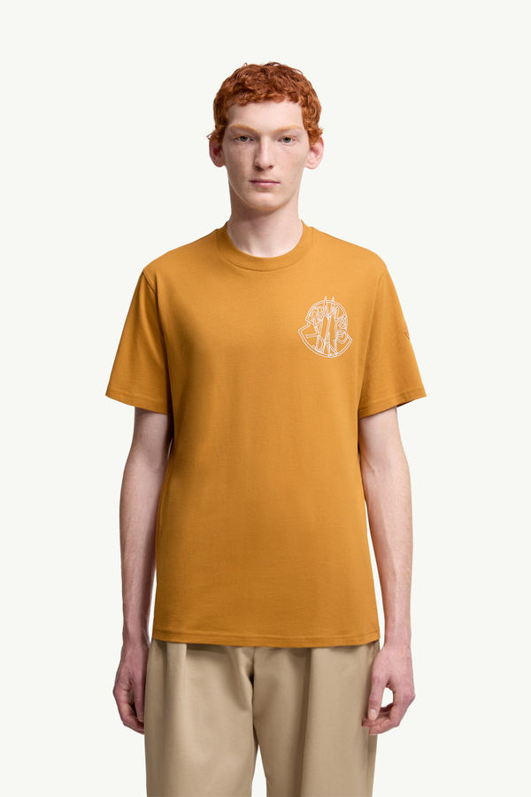 Overlapped Logo Cotton T-Shirt Men Ochre Yellow Moncler 3