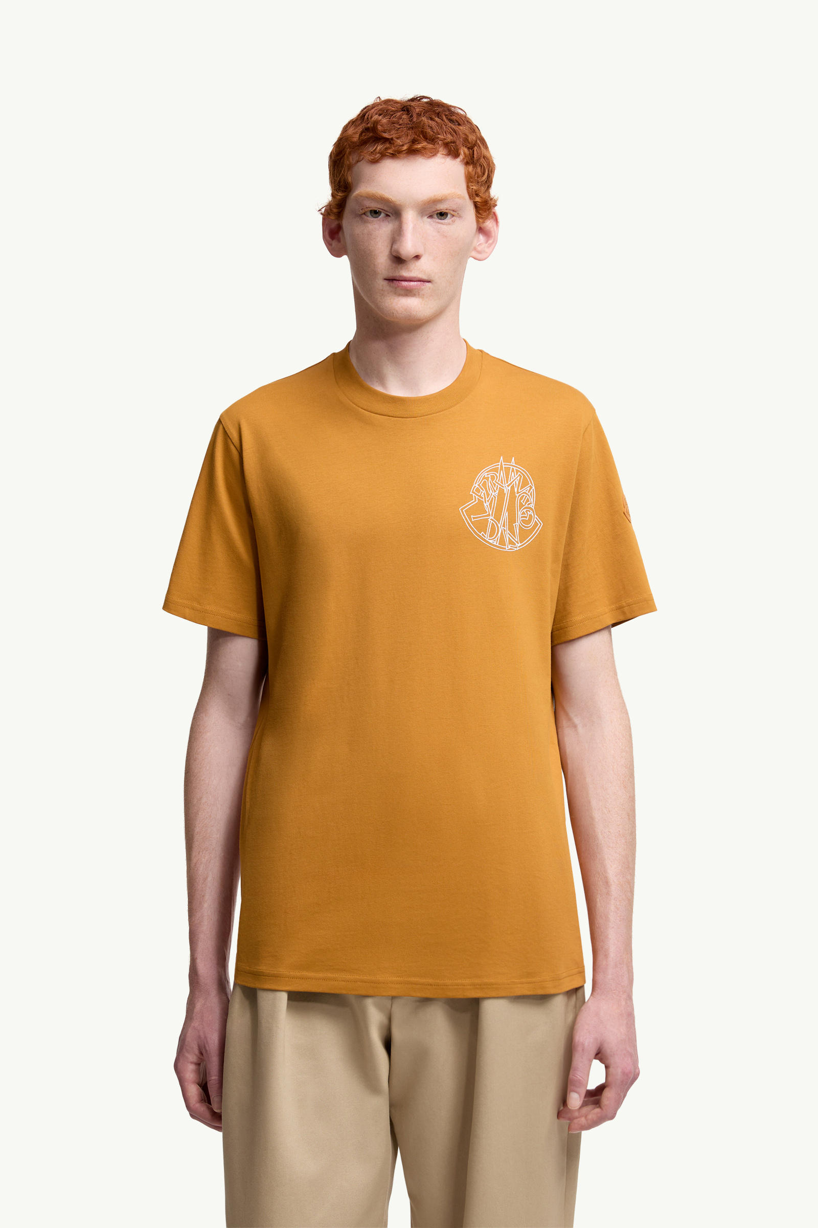 Overlapped Logo Cotton T-Shirt Men Ochre Yellow Moncler 3