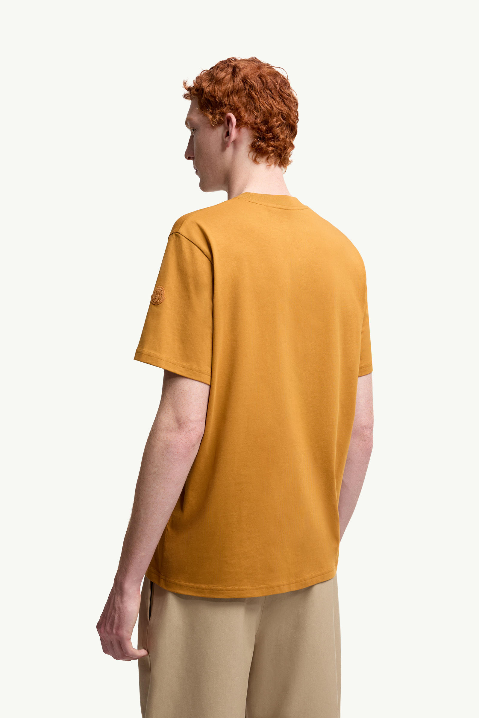 Overlapped Logo Cotton T-Shirt Men Ochre Yellow Moncler 4