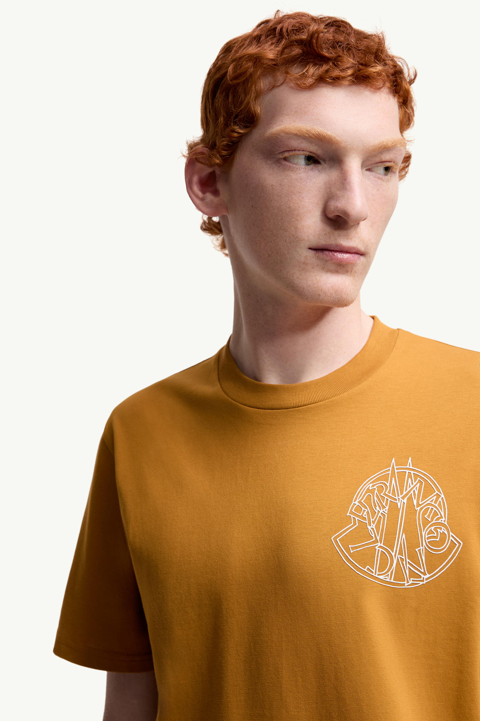 Overlapped Logo Cotton T-Shirt Men Ochre Yellow Moncler 5