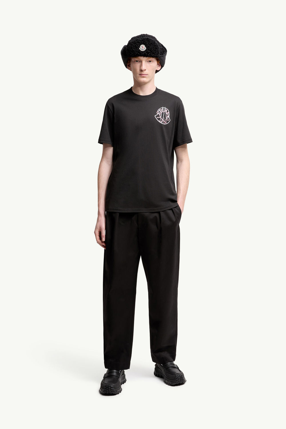 Overlapped Logo Cotton T-Shirt Men Black Moncler 0