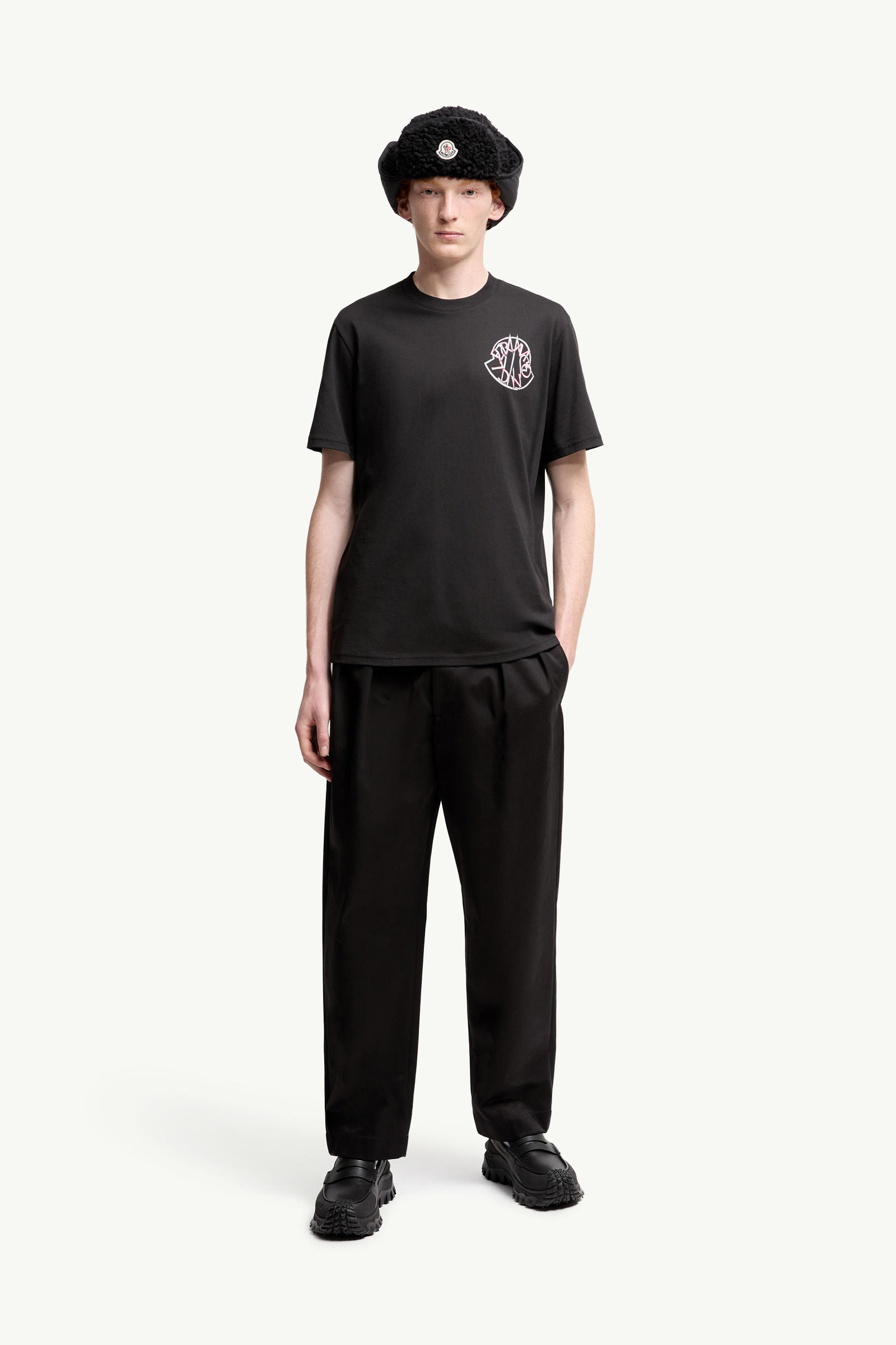 Overlapped Logo Cotton T-Shirt Men Black Moncler 0
