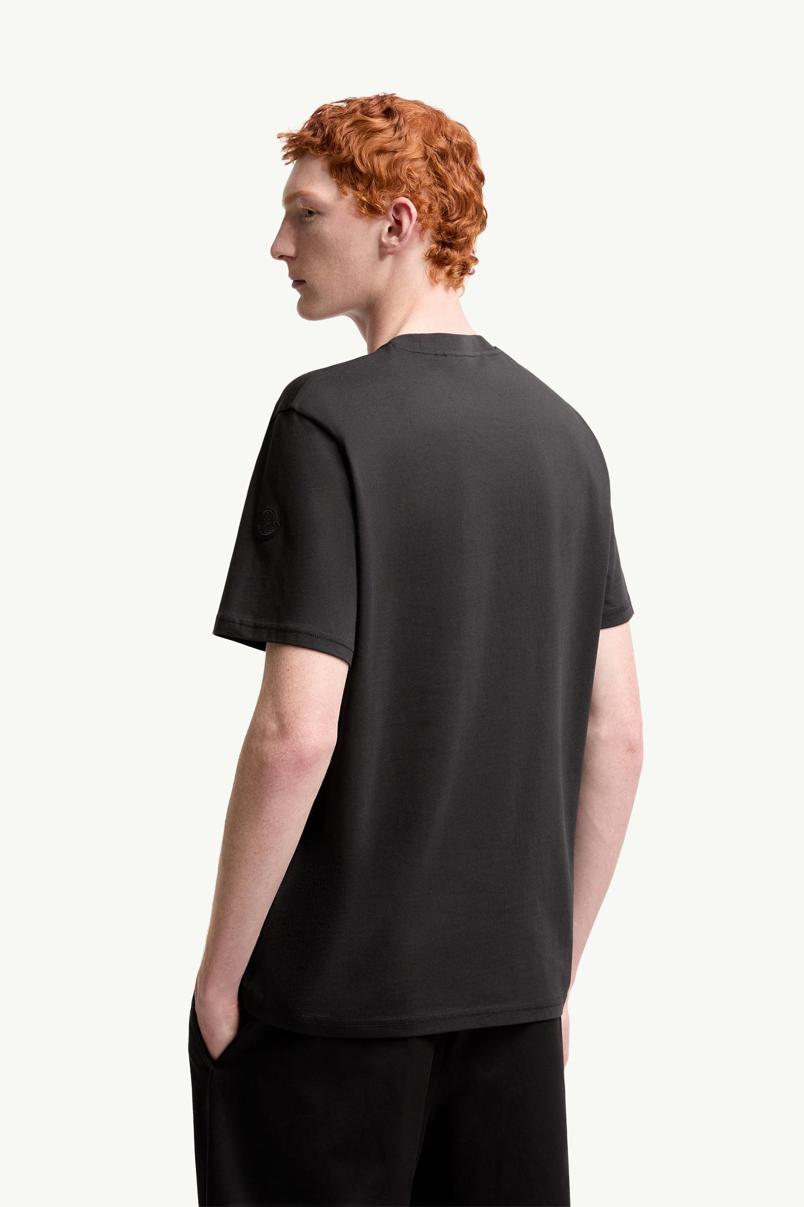 Overlapped Logo Cotton T-Shirt Men Black Moncler 3