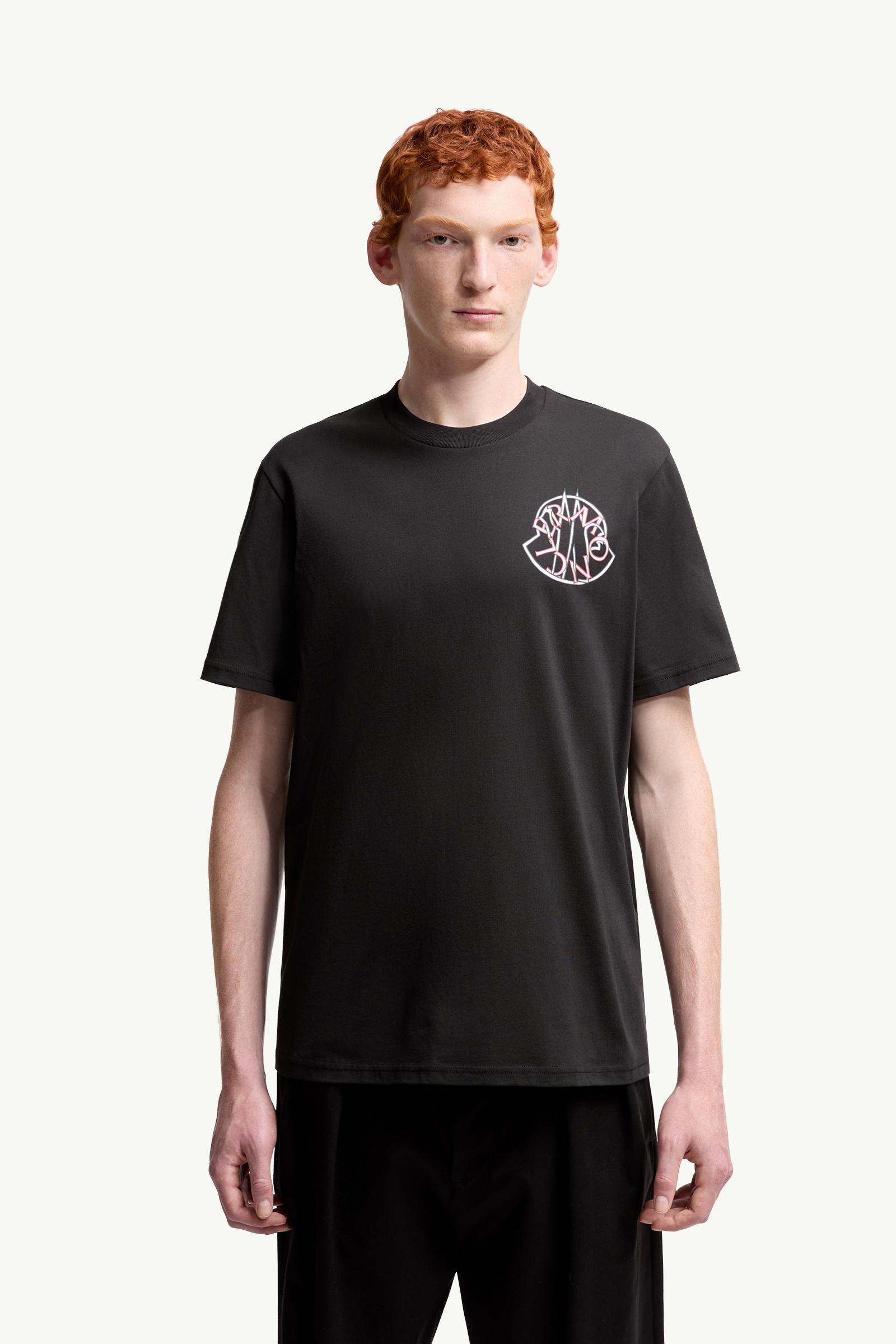 Black Overlapped Logo Cotton T-Shirt - Polos & T-shirts for Men