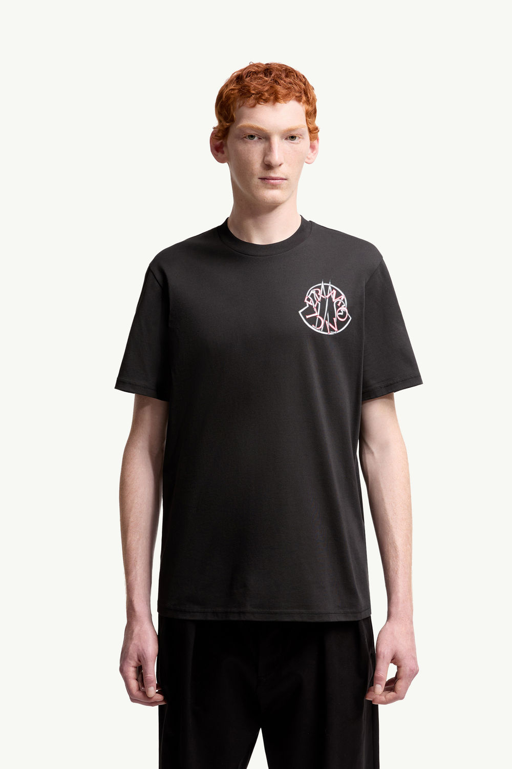 Overlapped Logo Cotton T-Shirt Men Black Moncler 4