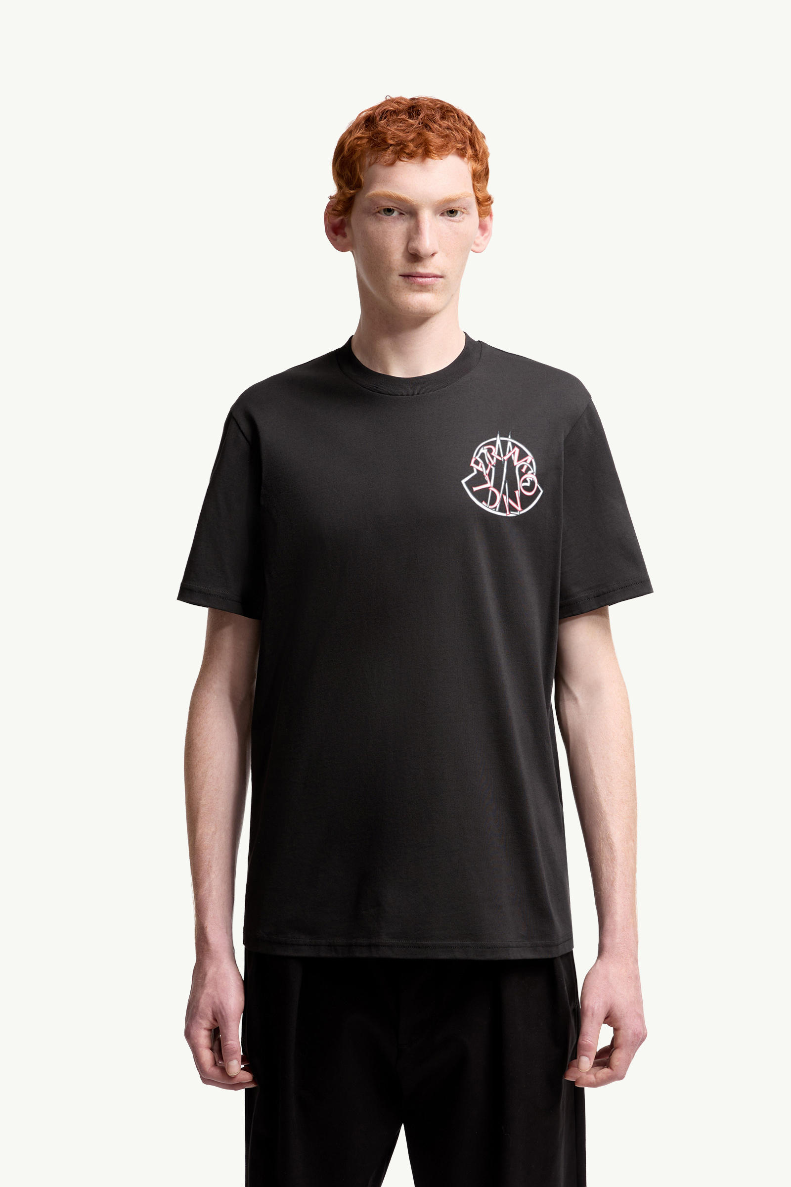 Overlapped Logo Cotton T-Shirt Men Black Moncler 4