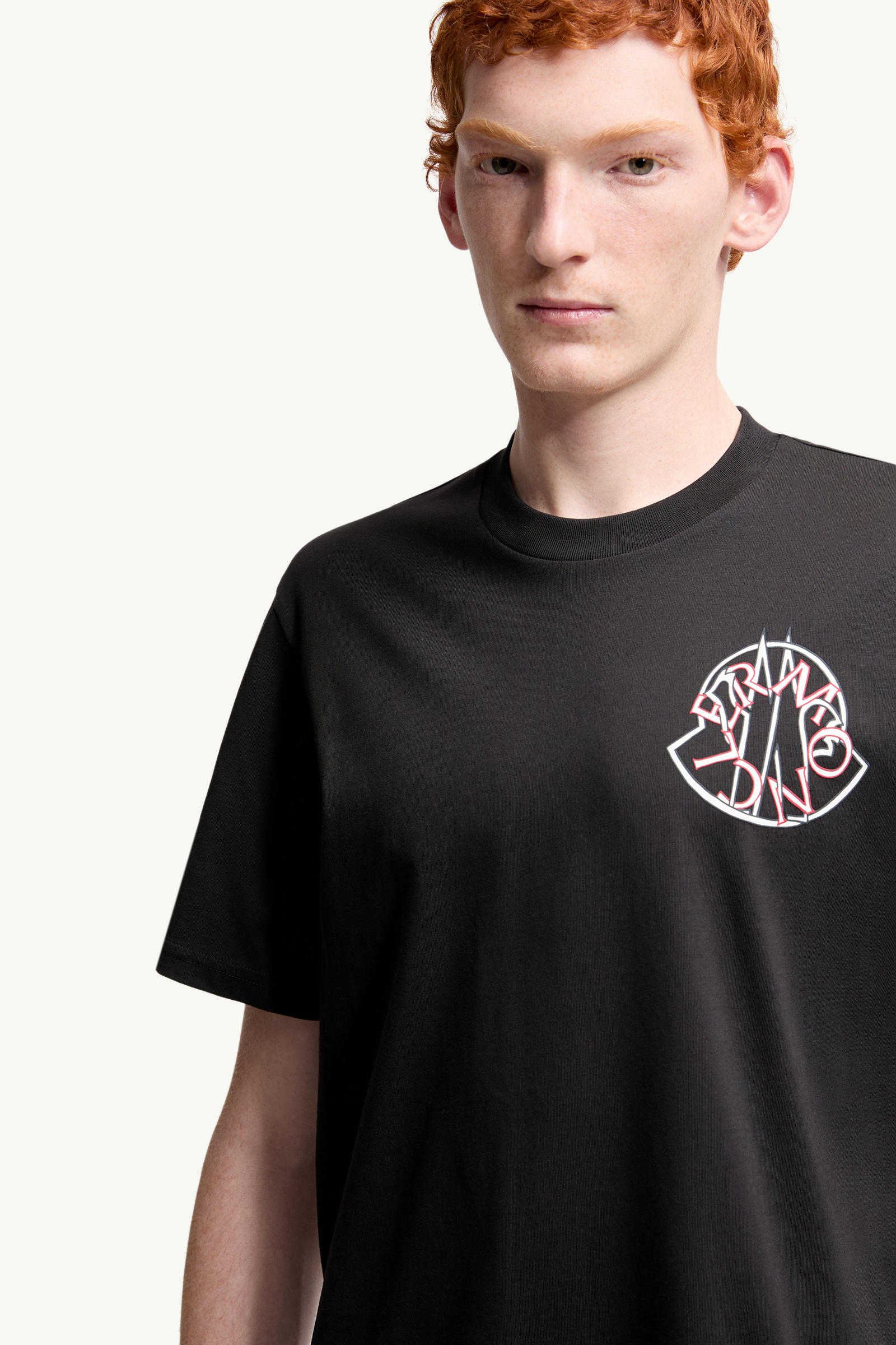 Overlapped Logo Cotton T-Shirt Men Black Moncler 5