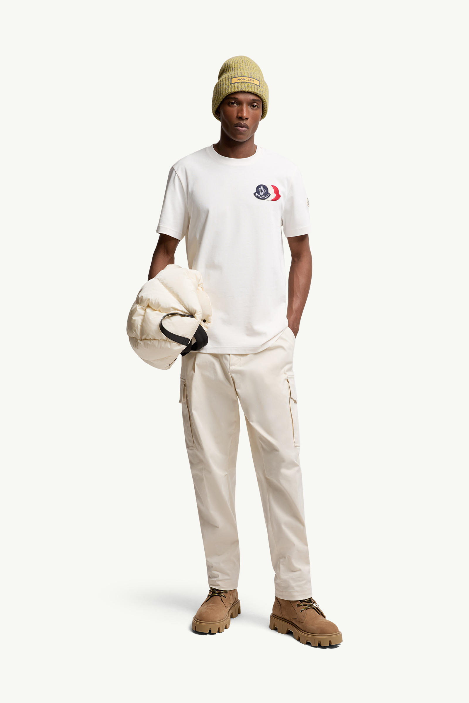 Embroidered Tricolour Logo Cotton T-Shirt Men White Moncler 0