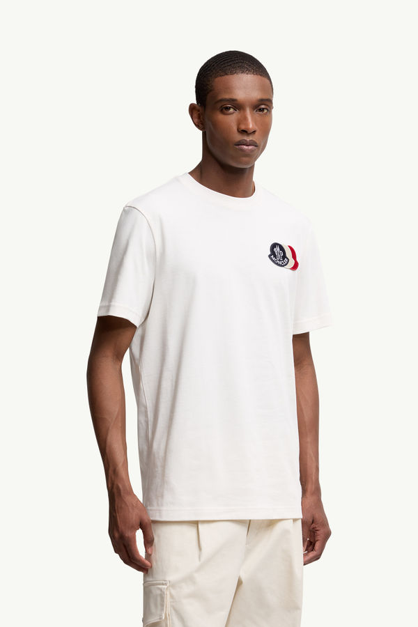 T-Shirt aus Baumwolle mit dreifarbiger Logostickerei Herren Weiß Moncler 3
