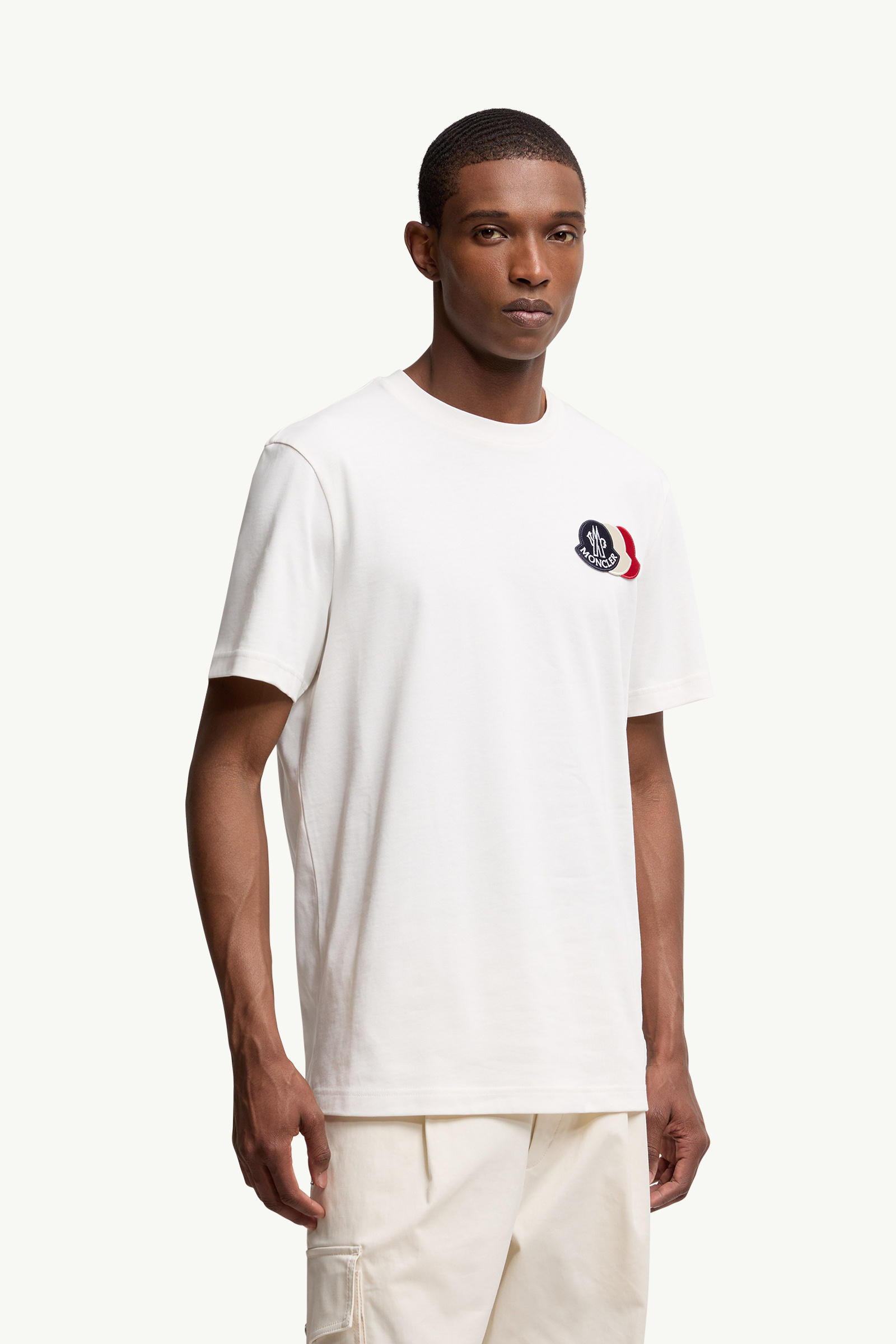 T-shirt in cotone con logo tricolore ricamato Uomo Bianco Moncler 3