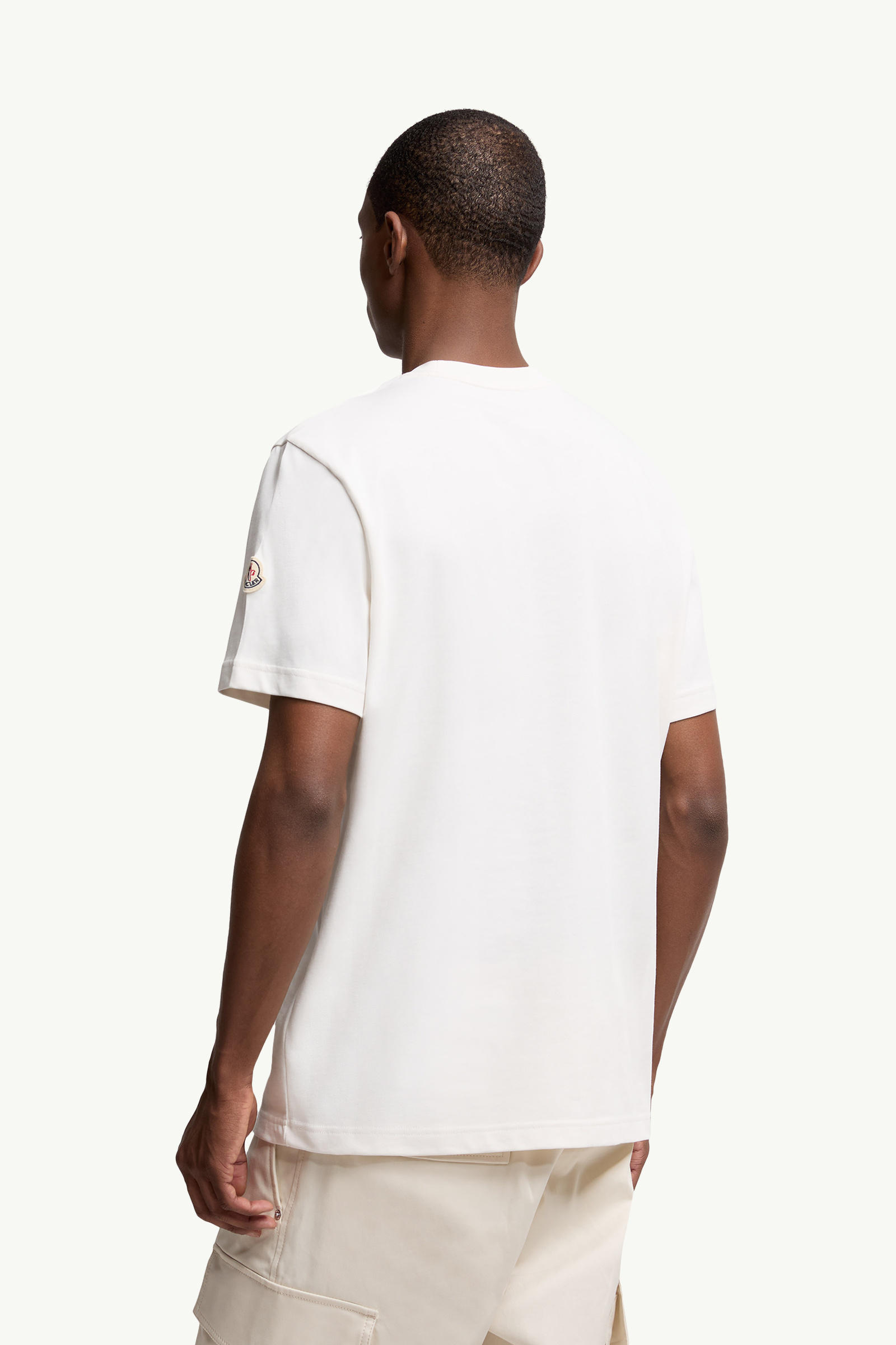 T-shirt in cotone con logo tricolore ricamato Uomo Bianco Moncler 4