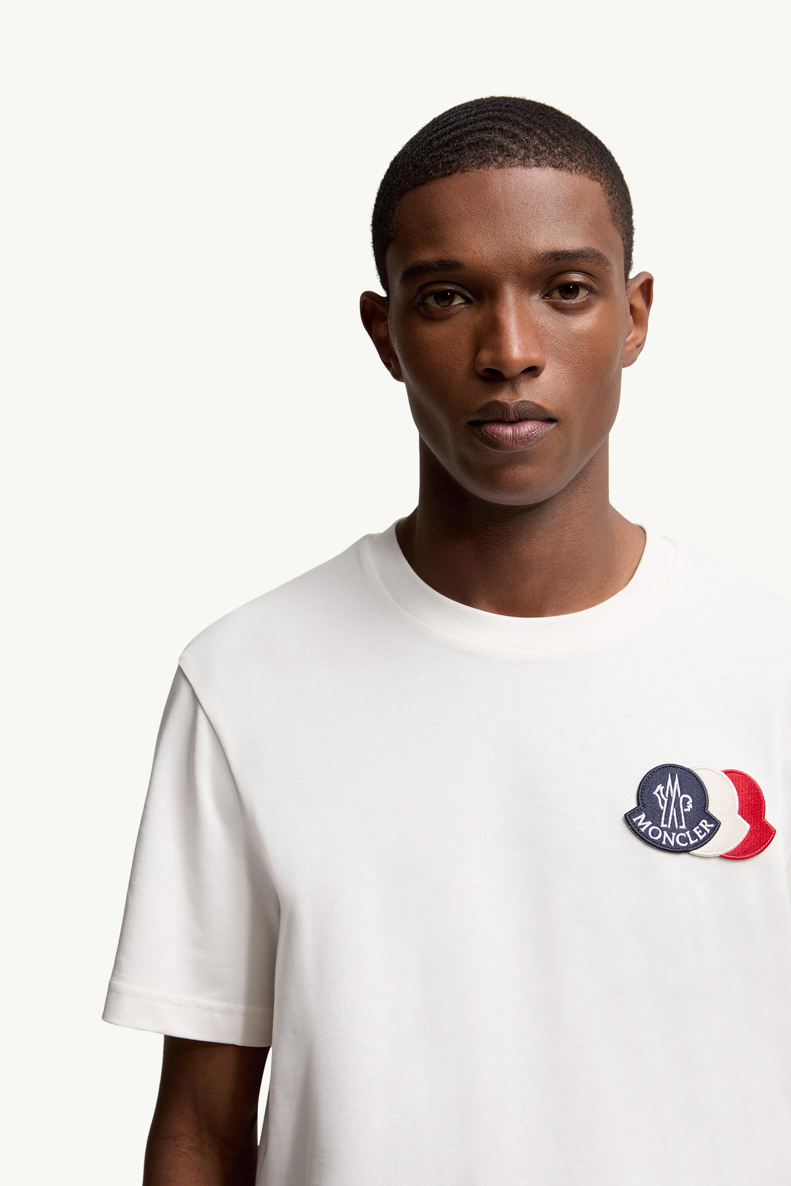 Embroidered Tricolour Logo Cotton T-Shirt Men White Moncler 5