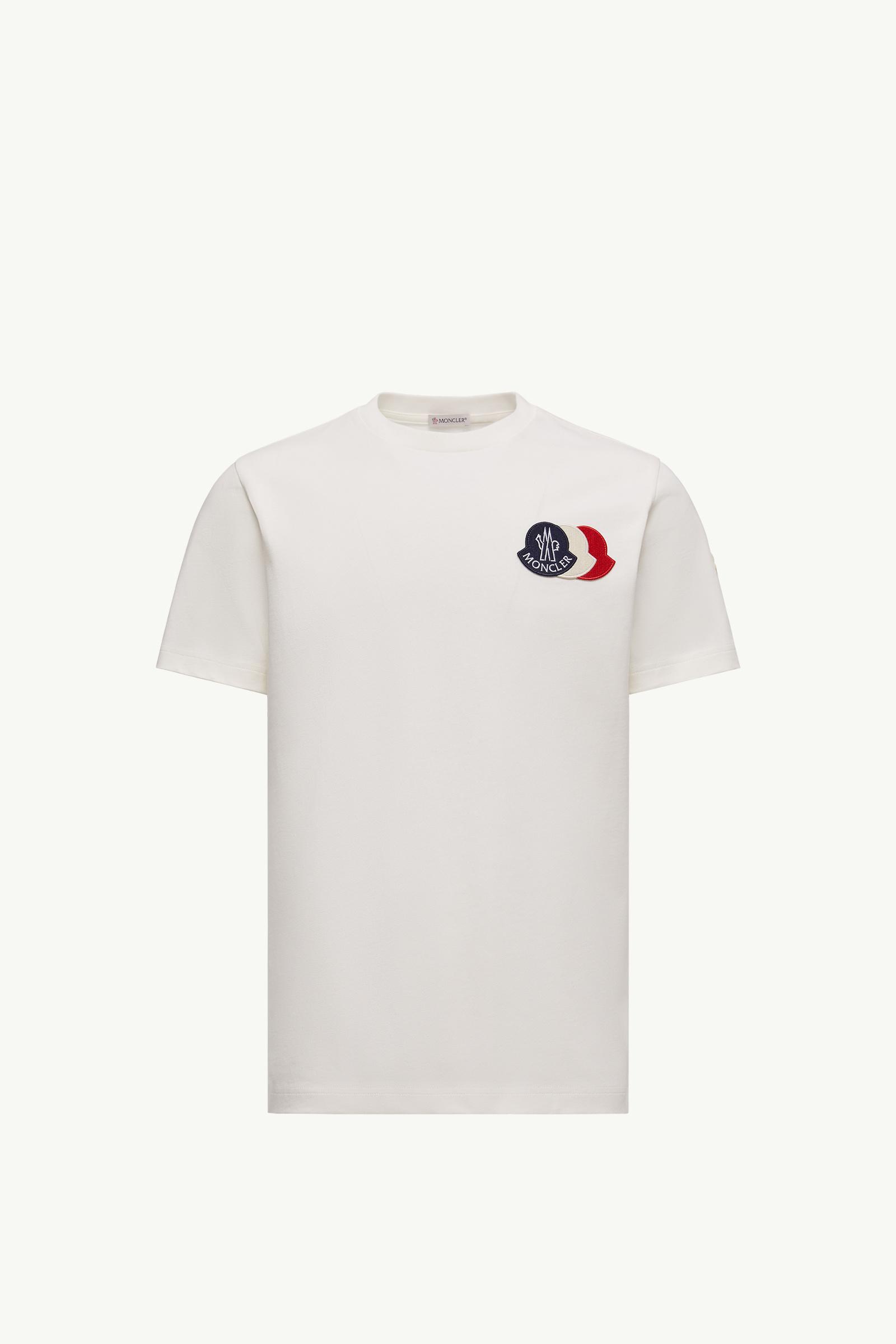 White Embroidered Tricolour Logo Cotton T-Shirt - Polos & T White Embroidered Tricolour Logo Cotton T-Shirt - Polos & T