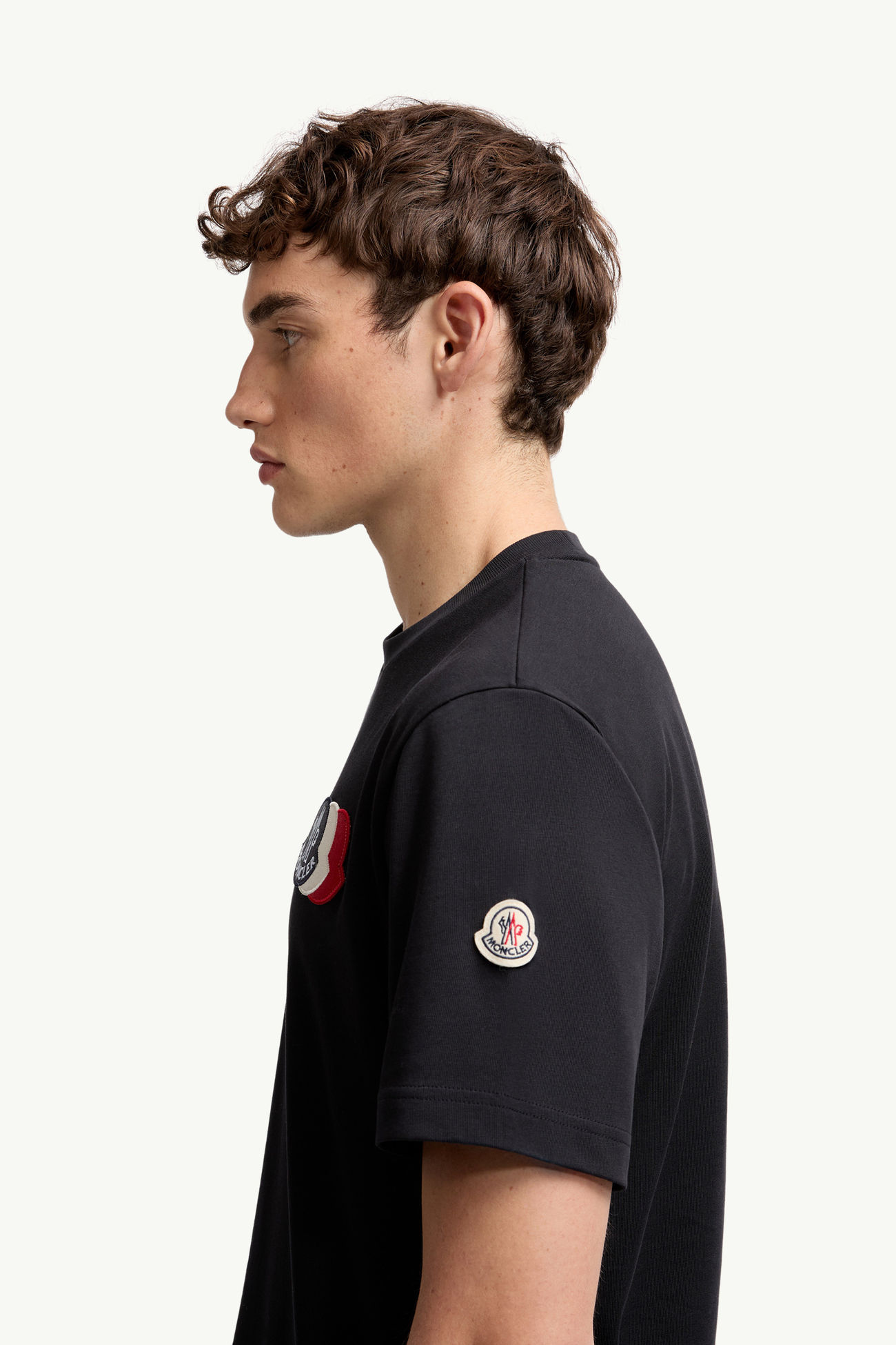 海軍藍色刺繡三色標誌棉質T恤- Polo恤和T恤for 男士| Moncler TW