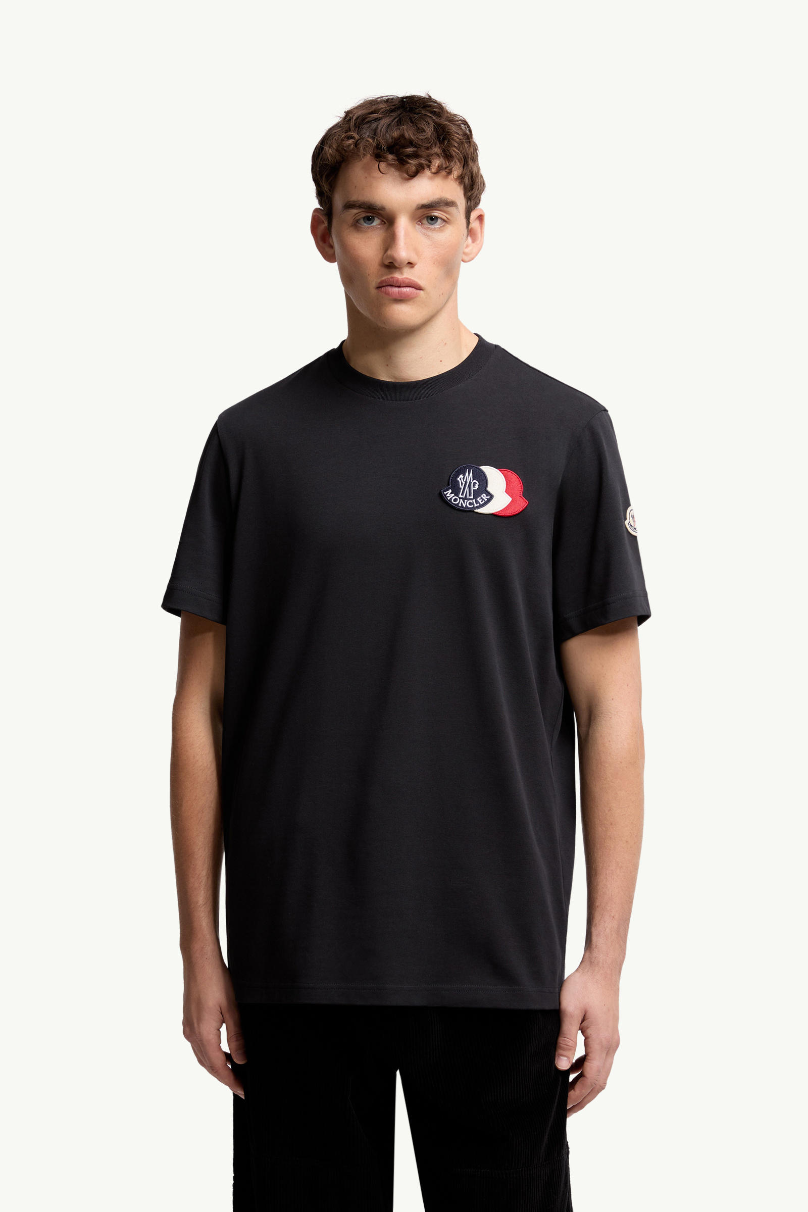 Embroidered Tricolour Logo Cotton T-Shirt Men Navy Blue Moncler 3