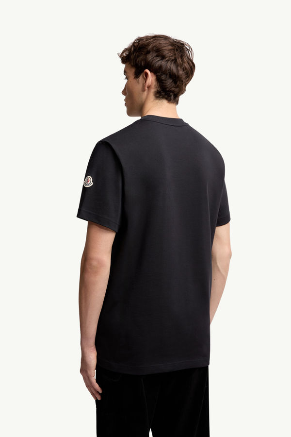 Embroidered Tricolor Logo Cotton T-Shirt Men Navy Blue Moncler 4