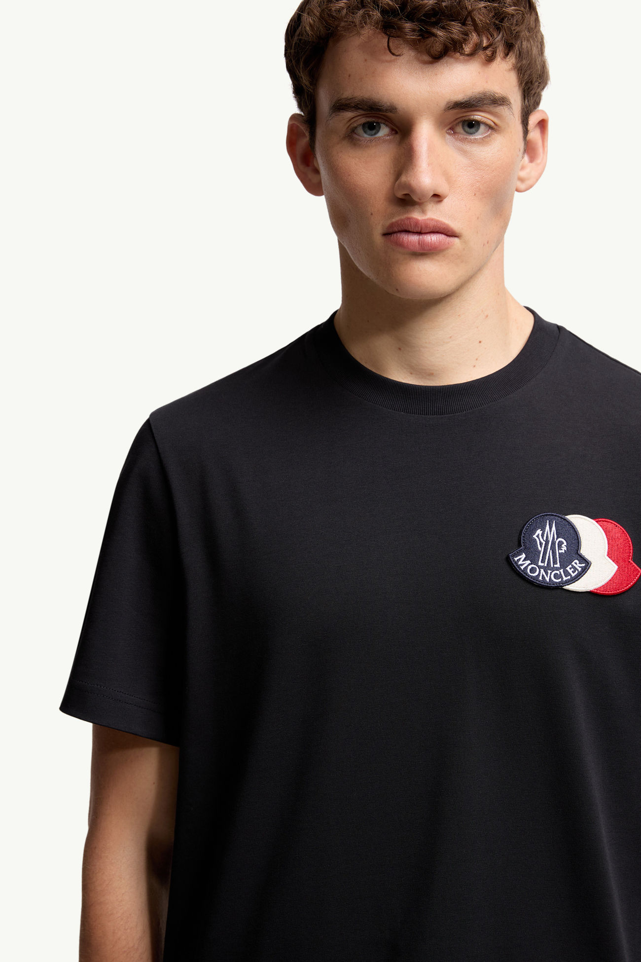 Camiseta de algodón con logotipo tricolor bordado Hombre Azul marino Moncler 5