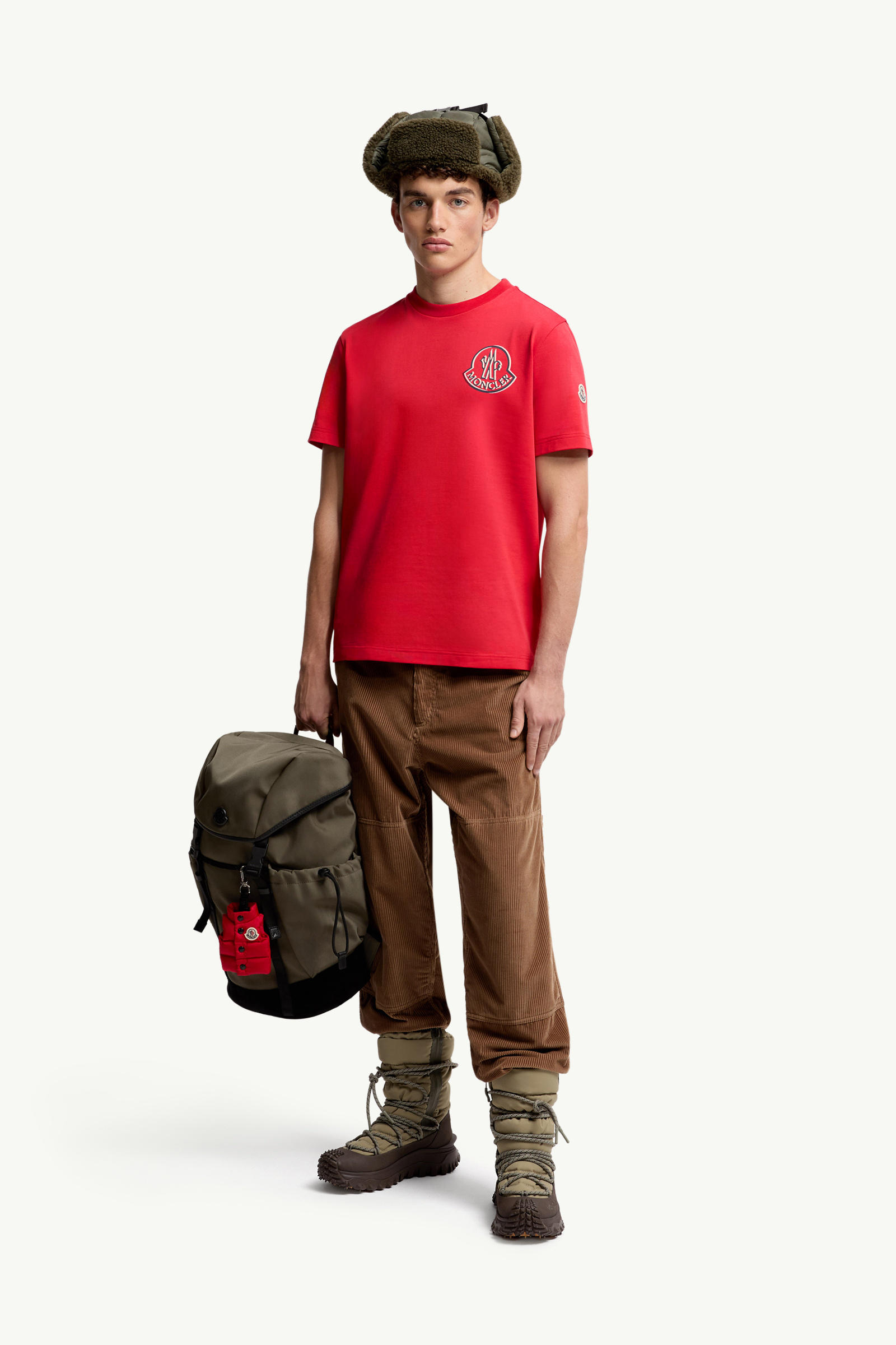 Logo Cotton T-Shirt Men Coral Red Moncler 0