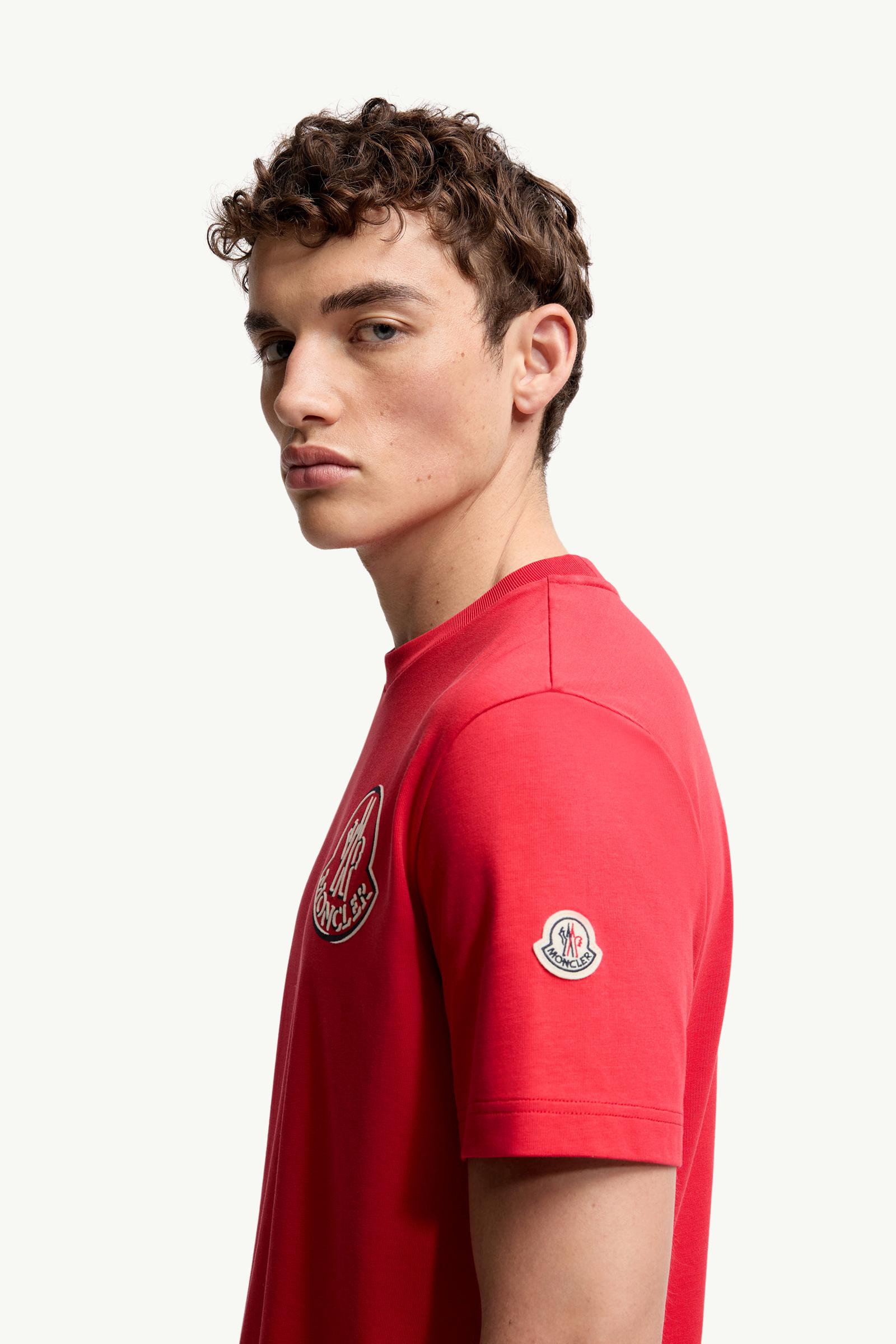 Logo Cotton T-Shirt Men Coral Red Moncler 1
