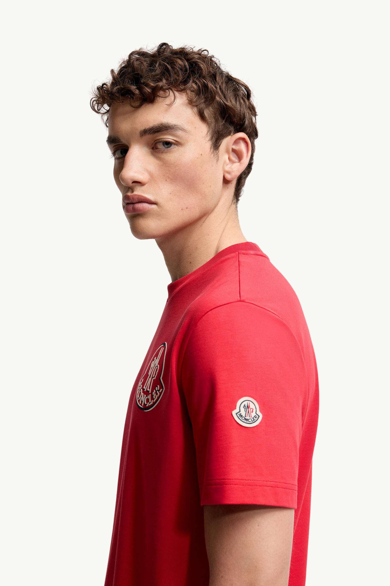 Logo Cotton T-Shirt Men Coral Red Moncler 1