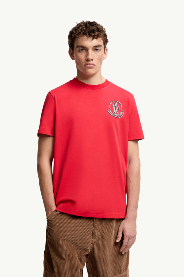 T-Shirt aus Baumwolle mit Logo Herren Korallenrot Moncler 3