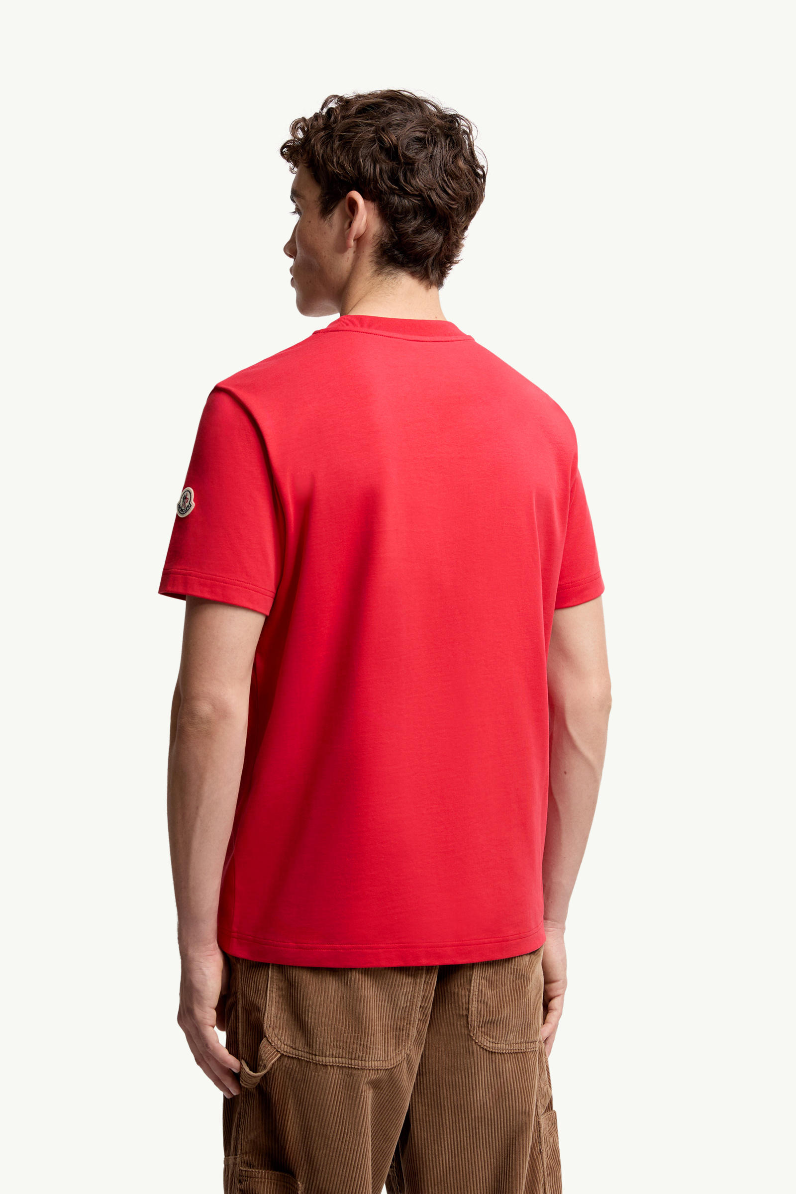 Logo Cotton T-Shirt Men Coral Red Moncler 4