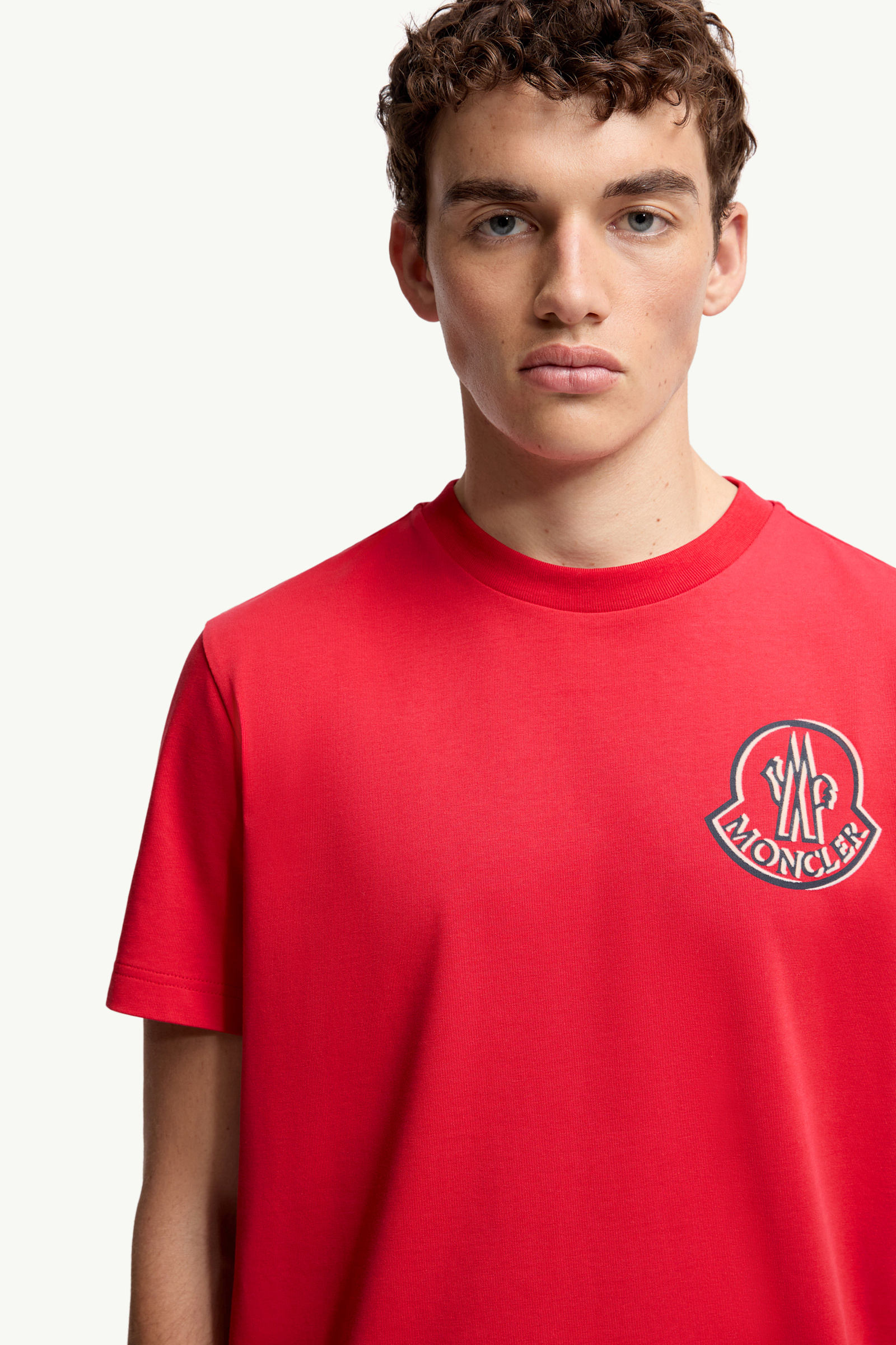 Logo Cotton T-Shirt Men Coral Red Moncler 5