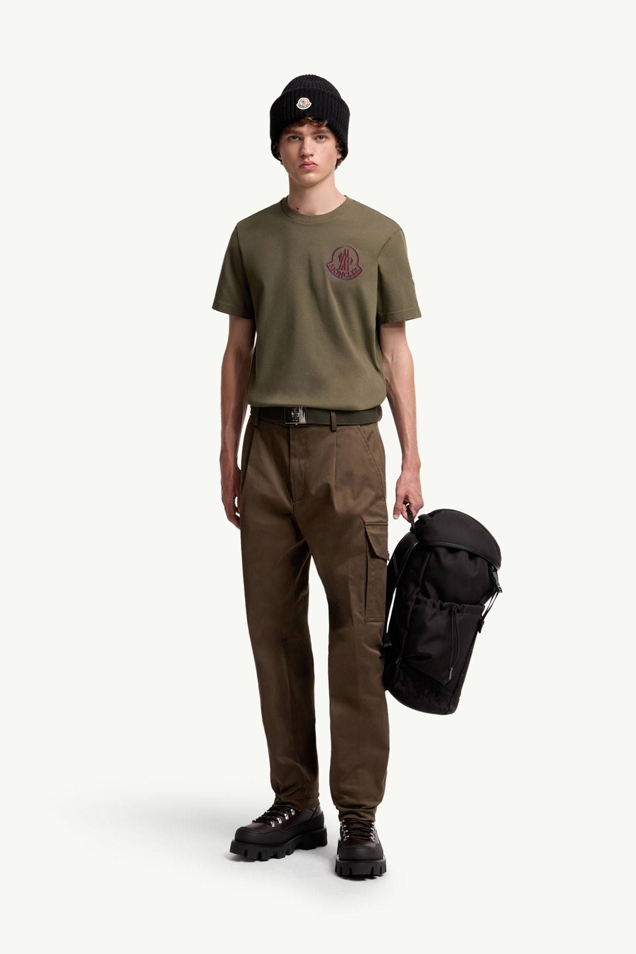 T-Shirt aus Baumwolle mit Logo Herren Olivgrün Moncler 0