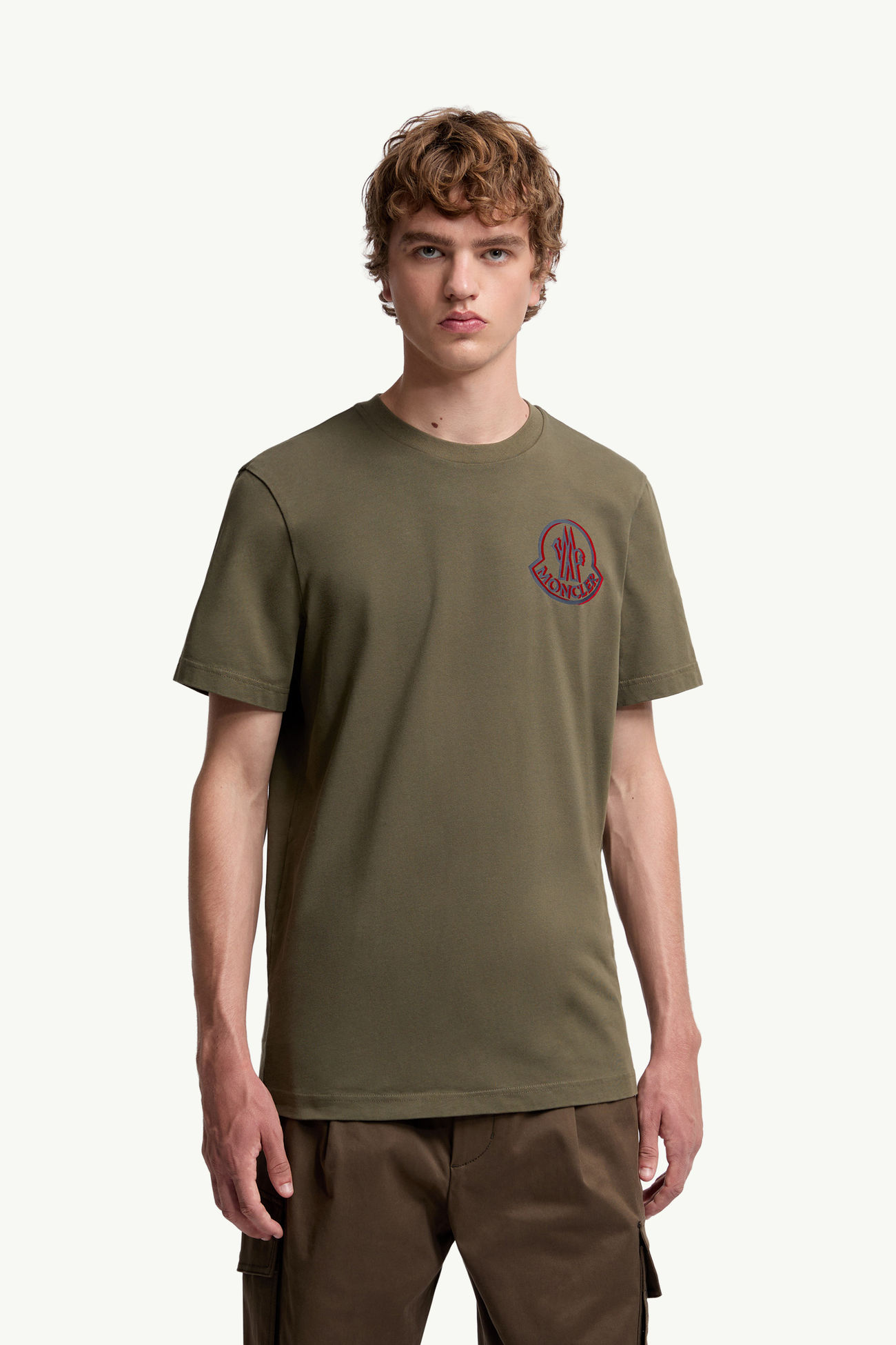 Logo Cotton T-Shirt Men Olive Green Moncler 3