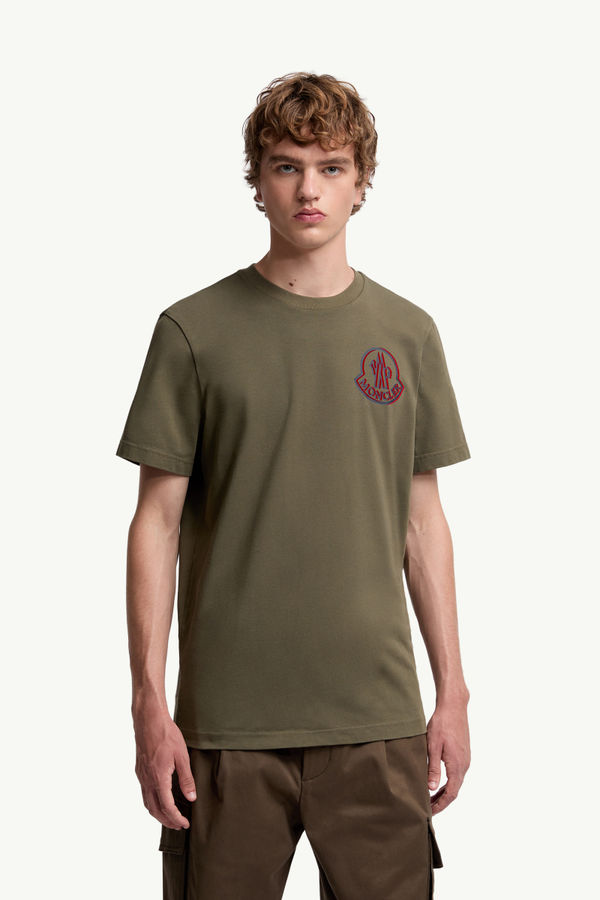 Logo Cotton T-Shirt Men Olive Green Moncler 3