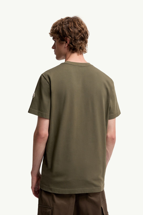 Logo Cotton T-Shirt Men Olive Green Moncler 4