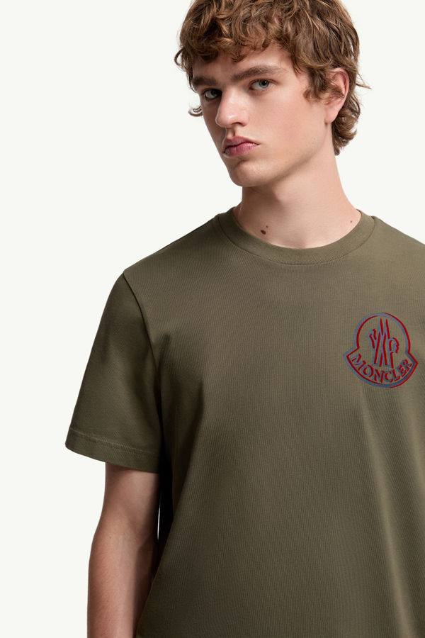 Logo Cotton T-Shirt Men Olive Green Moncler 5