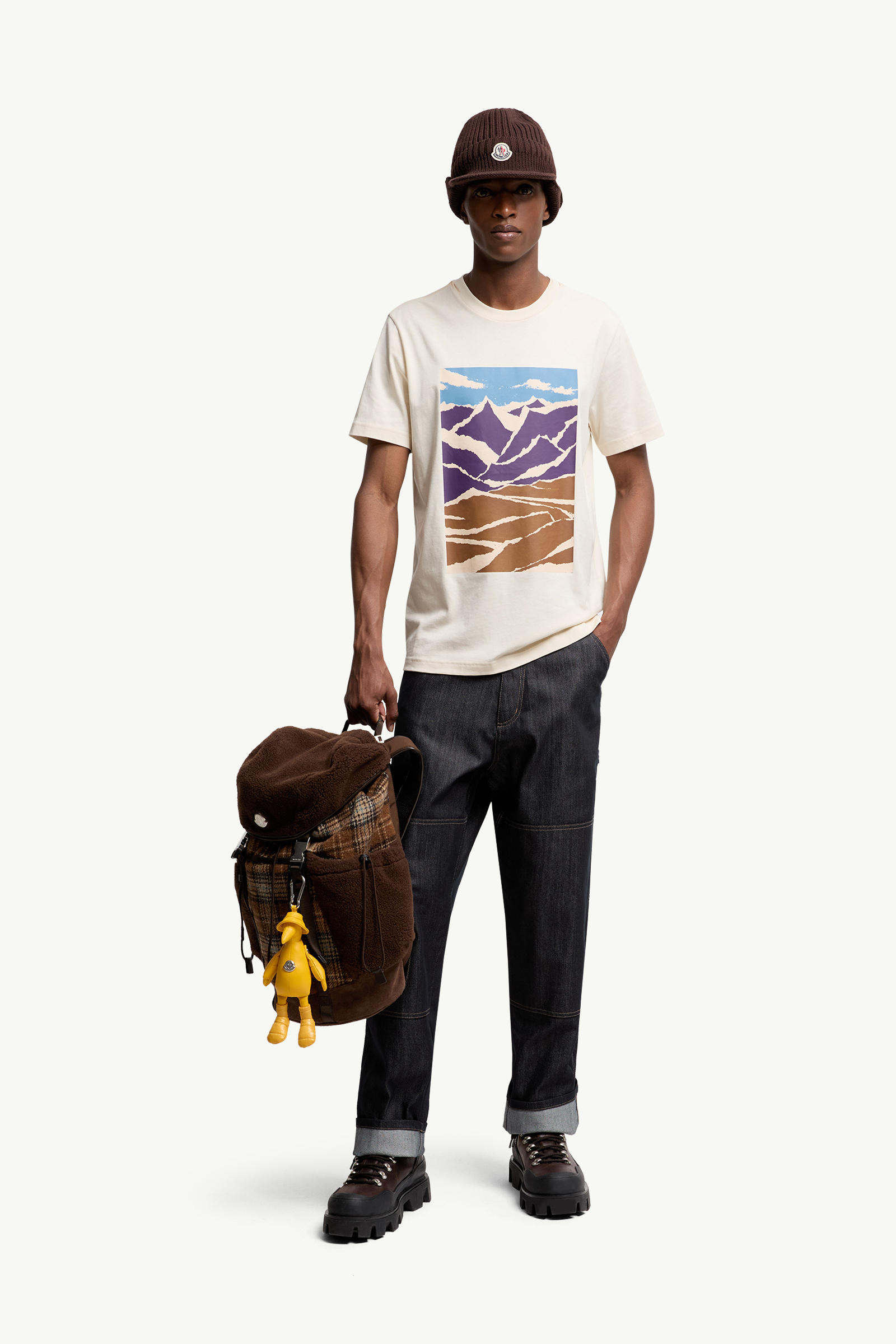 Mountain Print Cotton T-Shirt Men White Moncler 0