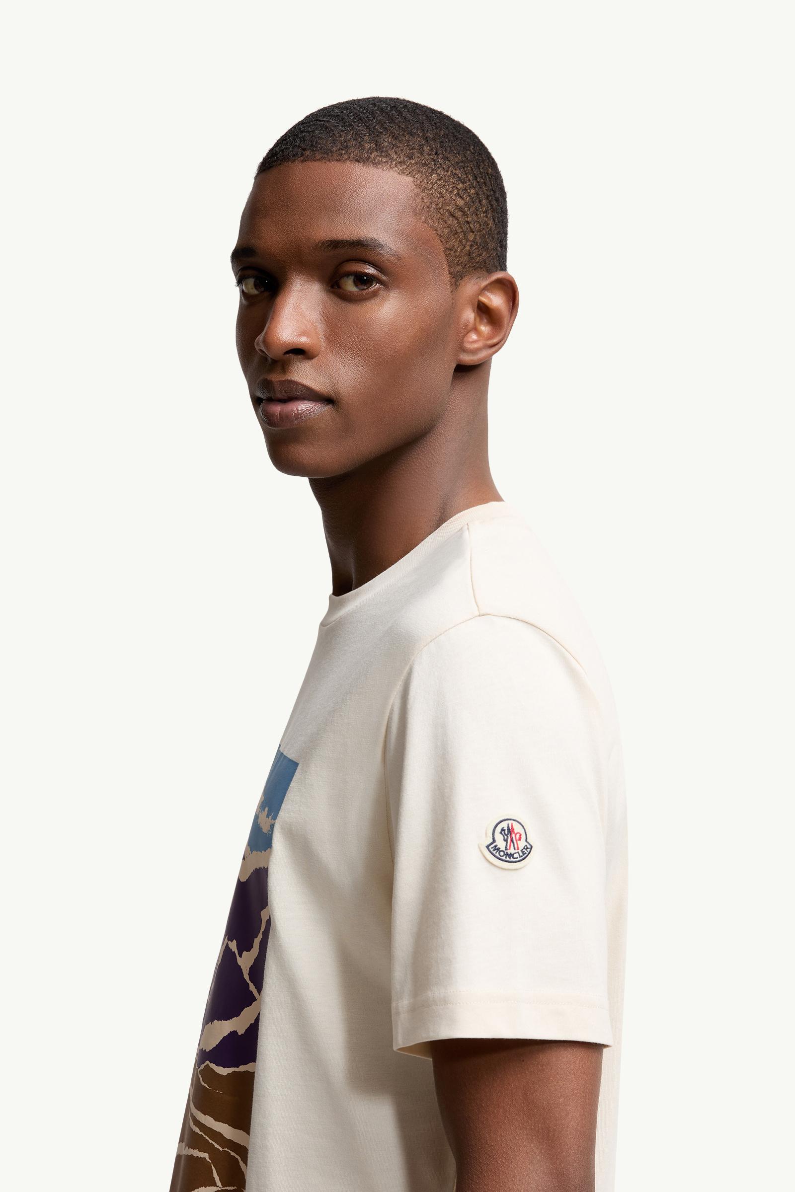 Mountain Print Cotton T-Shirt Men White Moncler 1
