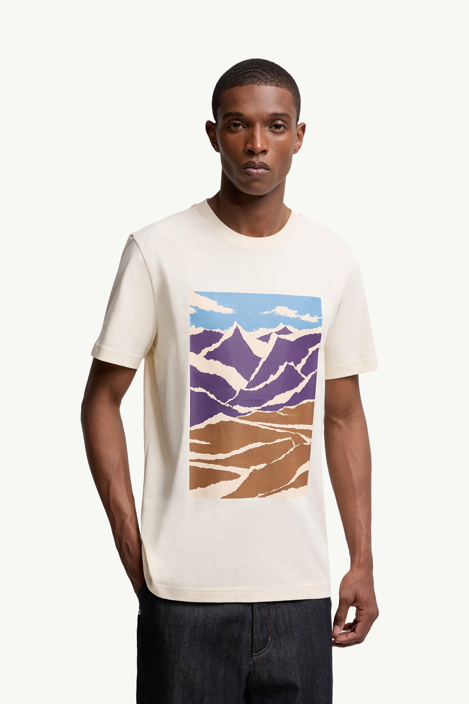 Mountain Print Cotton T-Shirt Men White Moncler 3