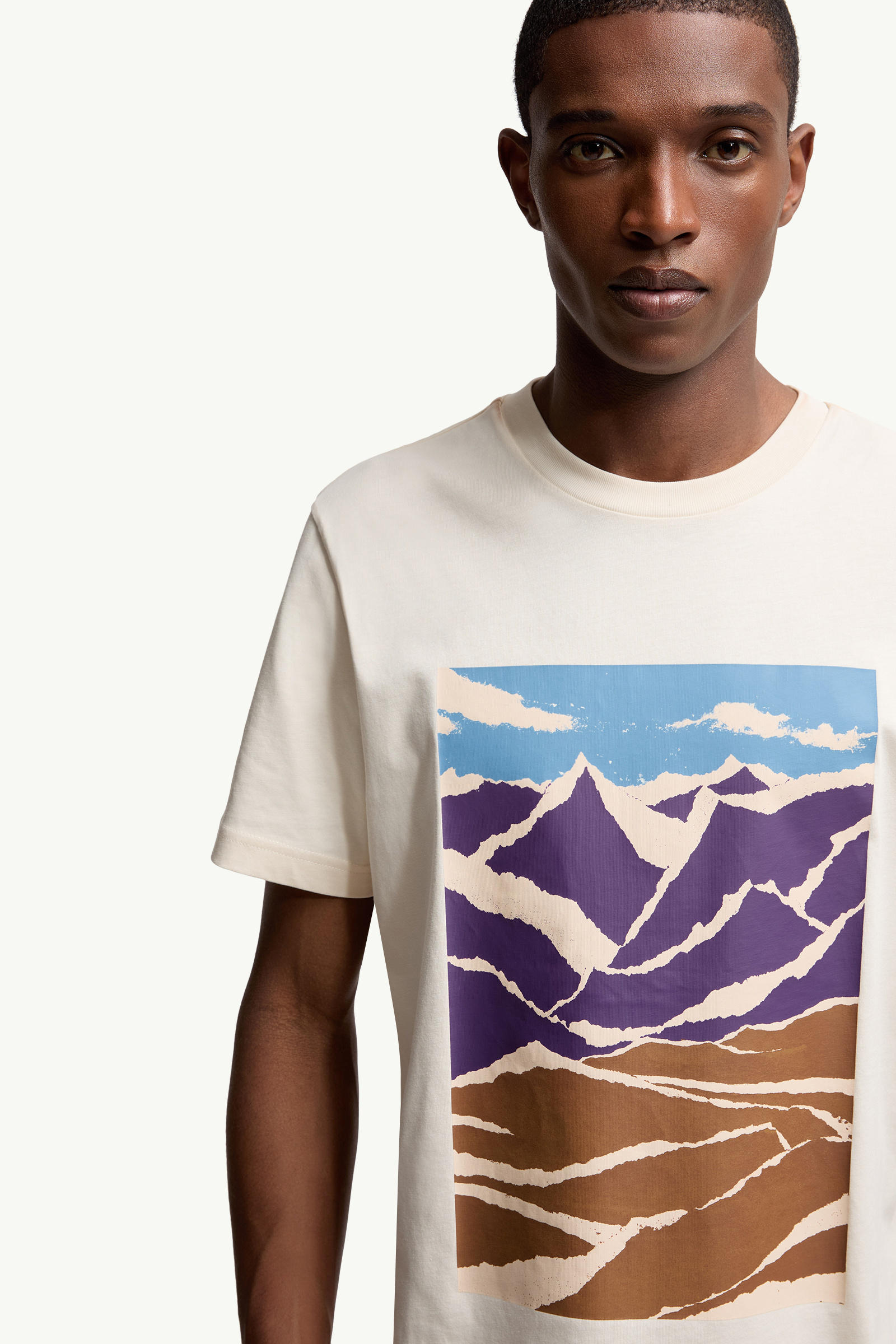 Mountain Print Cotton T-Shirt Men White Moncler 5
