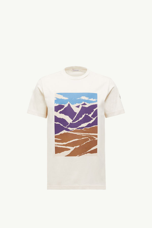 Mountain Print Cotton T-Shirt Men White Moncler 2