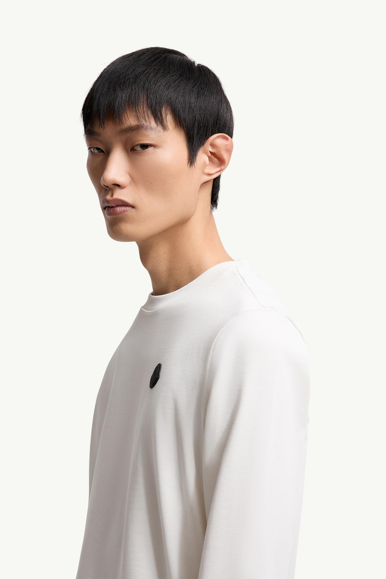T-shirt a maniche lunghe in cotone con logo grafico Uomo Bianco Moncler 1