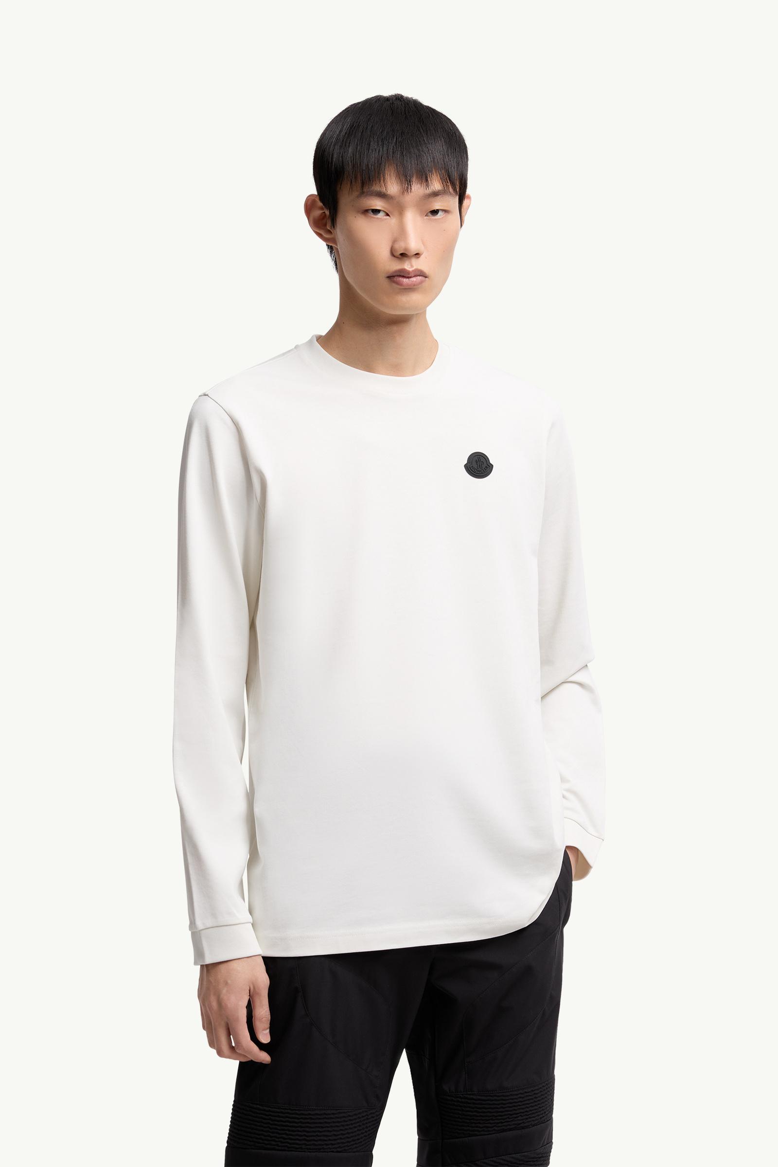 White Graphic Logo Long Sleeve Cotton T-Shirt - Polos & T